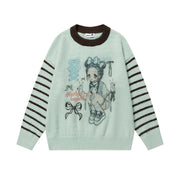 Color-block Striped Sweater Women Loose Lazy Fit Pullover Knitwear