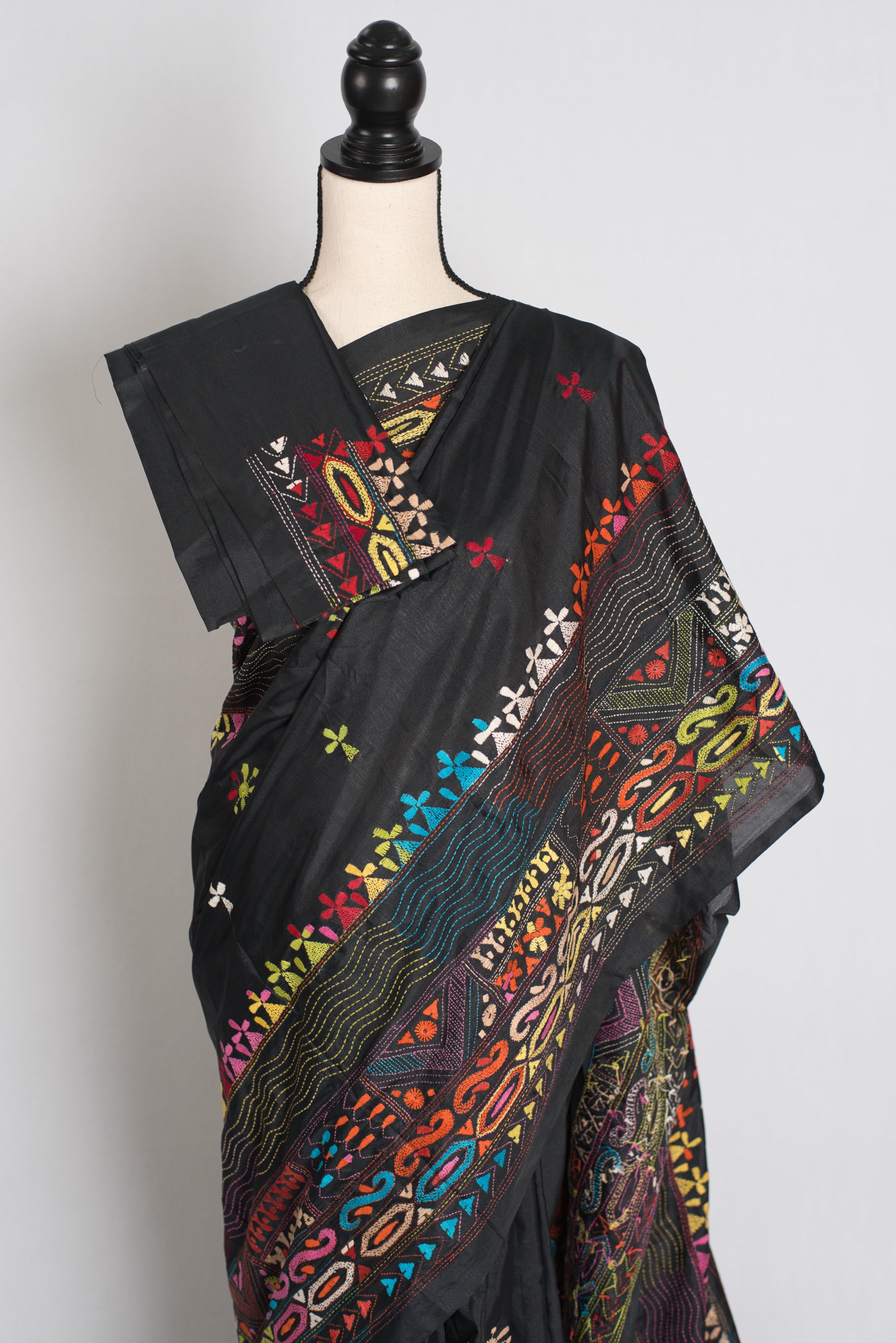 Bidisha : Black Blended Silk Saree with Lambani Hand Embroidery