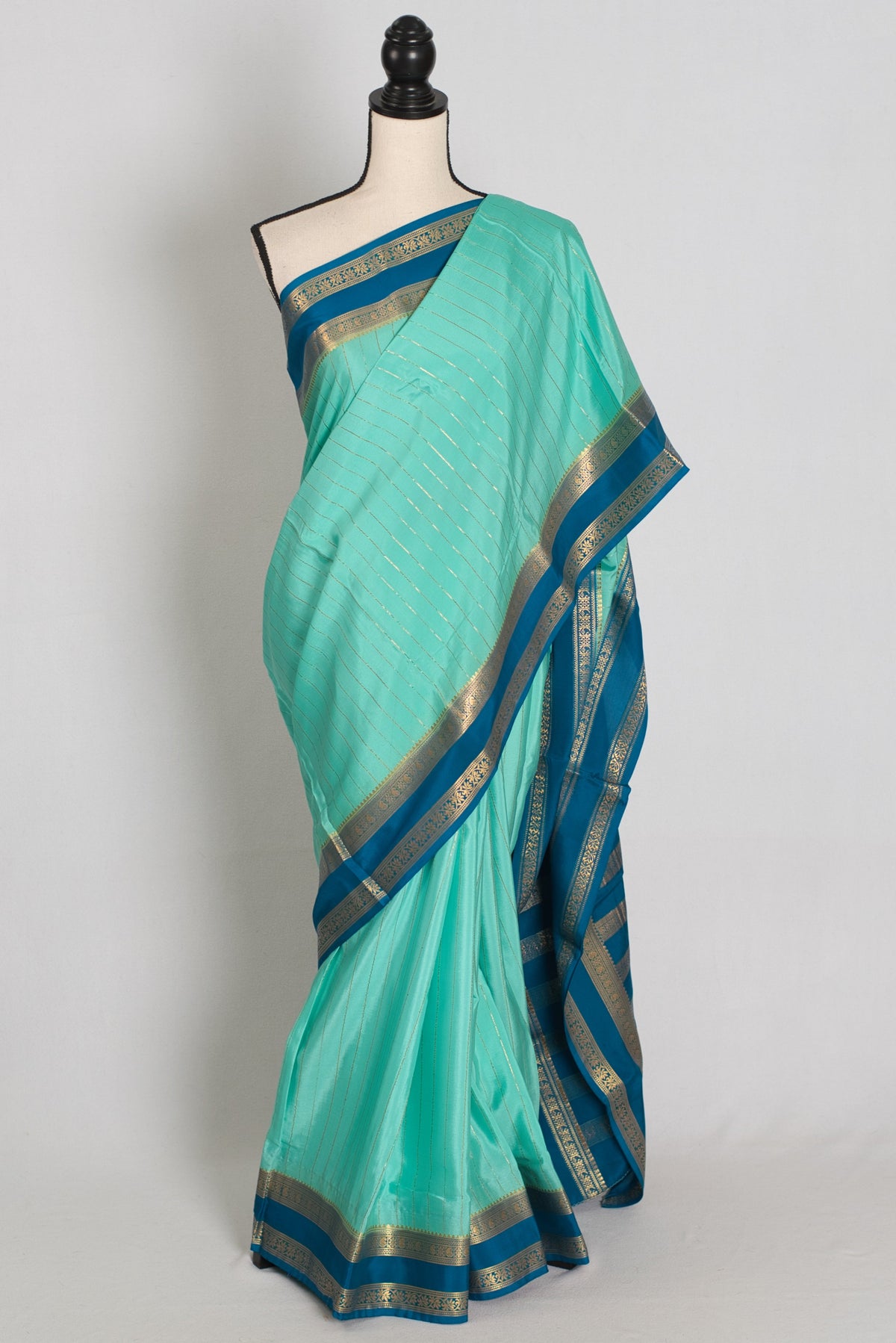 Divya : Aqua Blue & Teal Premium Mysore Crepe Silk Saree | Silk Mark Certified