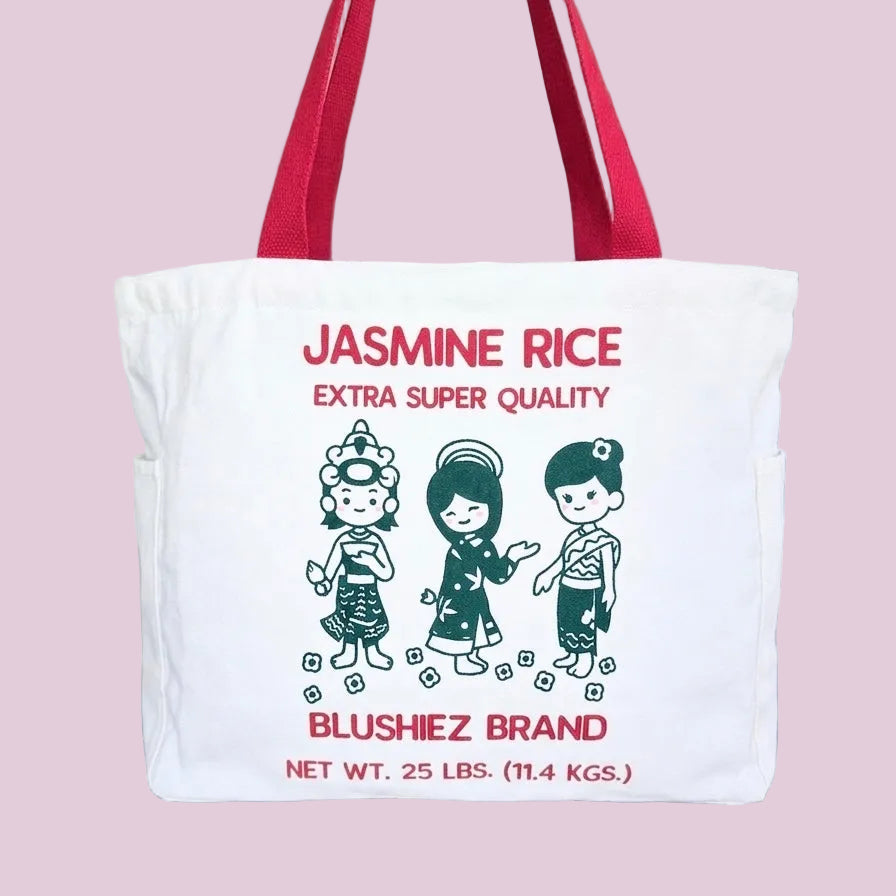 Premium Jasmine Rice Tote Bag – 15″ Canvas Zip-Top Bag with Inner & Side Pockets