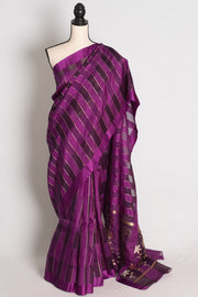 Shreya : Purple and Gold Contemporary Satin Silk Organza Banarasi Saree