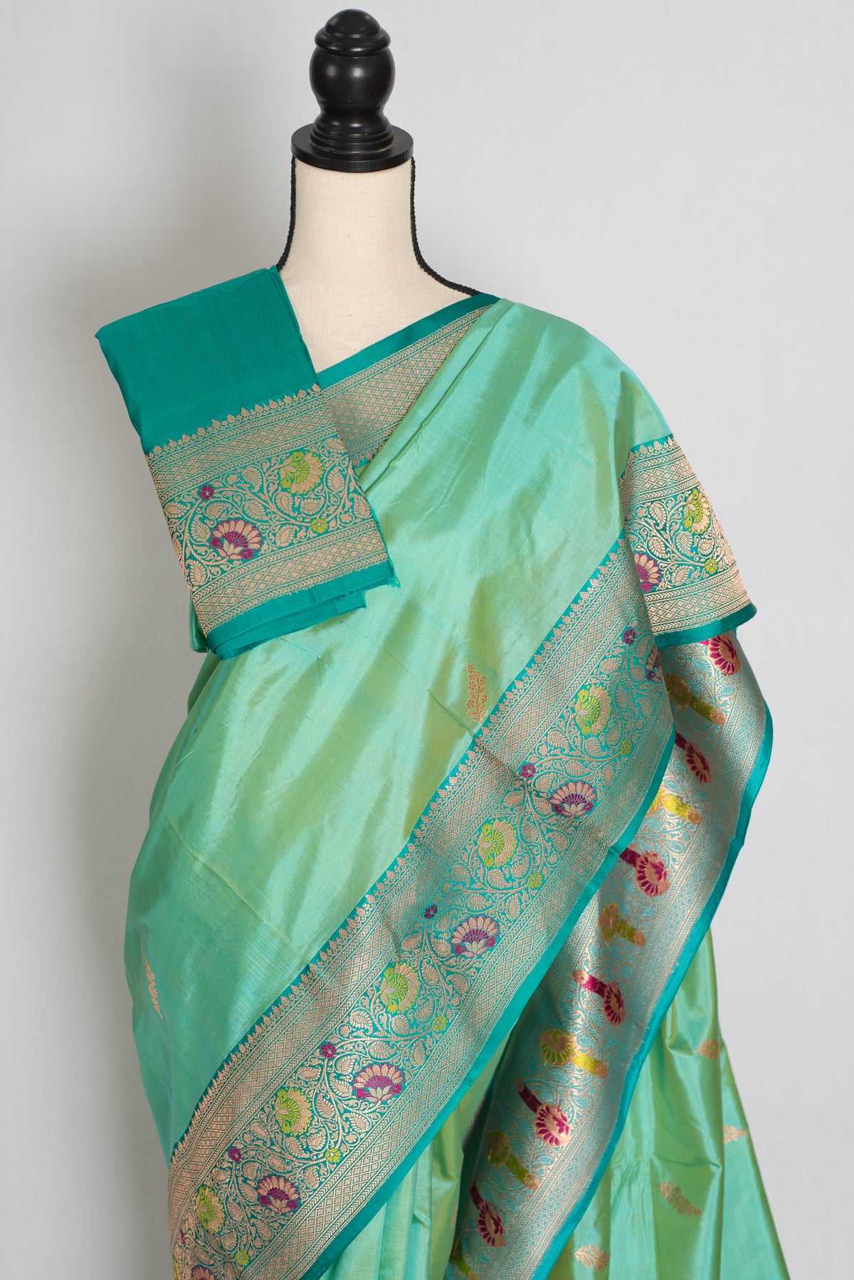 Mehuli : Sea Green Meenakari Handwoven Banarasi Silk Saree | Silk Mark Certified