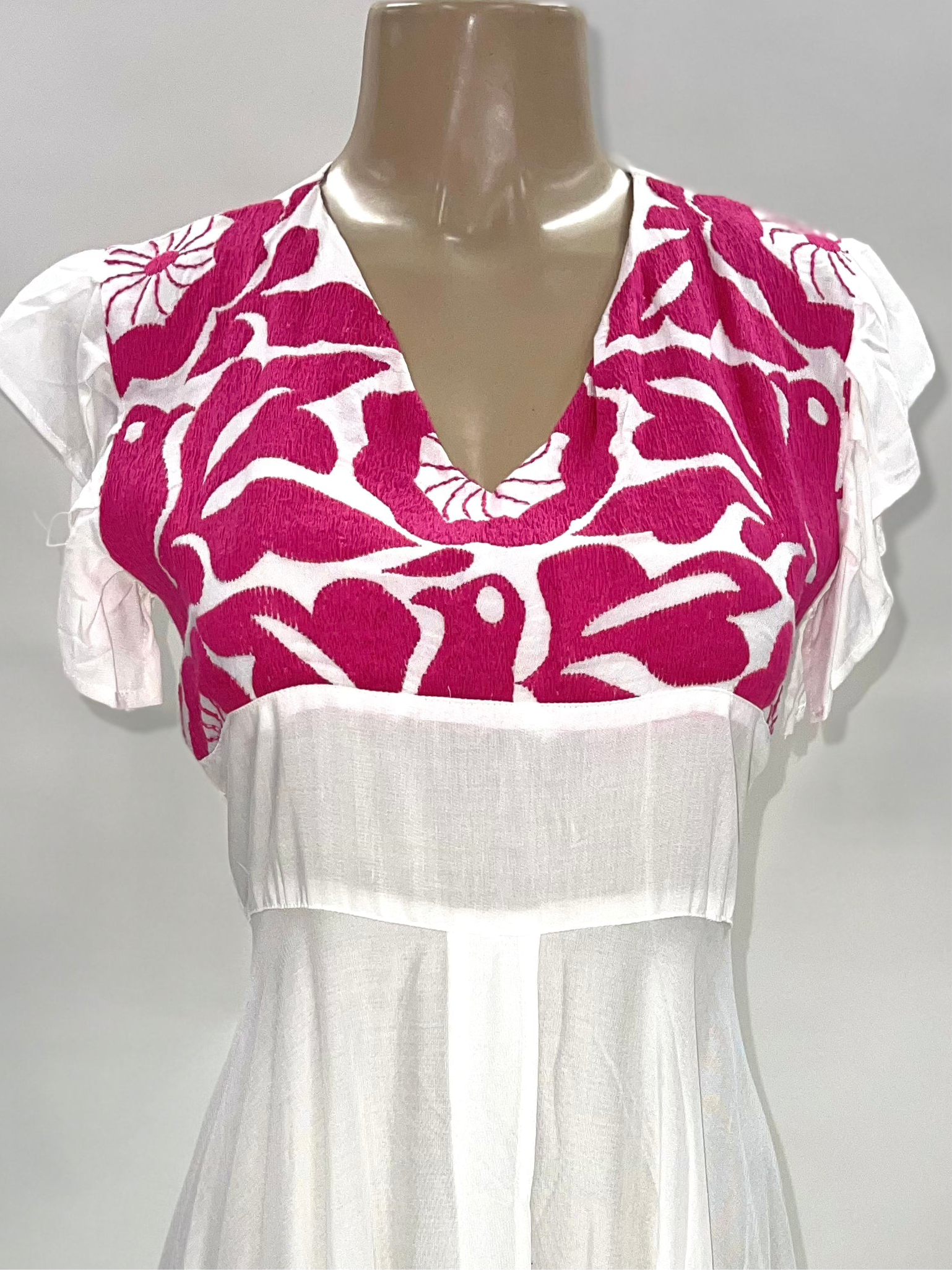 Mitla Oaxaca Dress White & Hot Pink