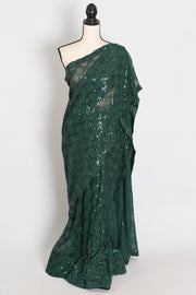 Heena | Dark Green Soft Net Sequin Saree | Bollywood Partywear