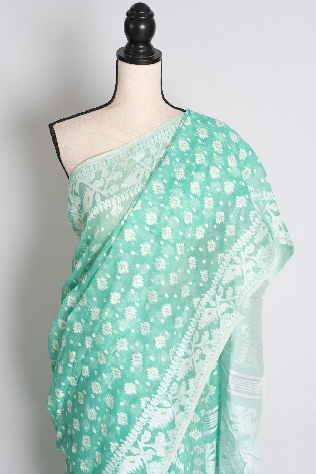 Leema – Sea Green and White Soft Jamdani Saree