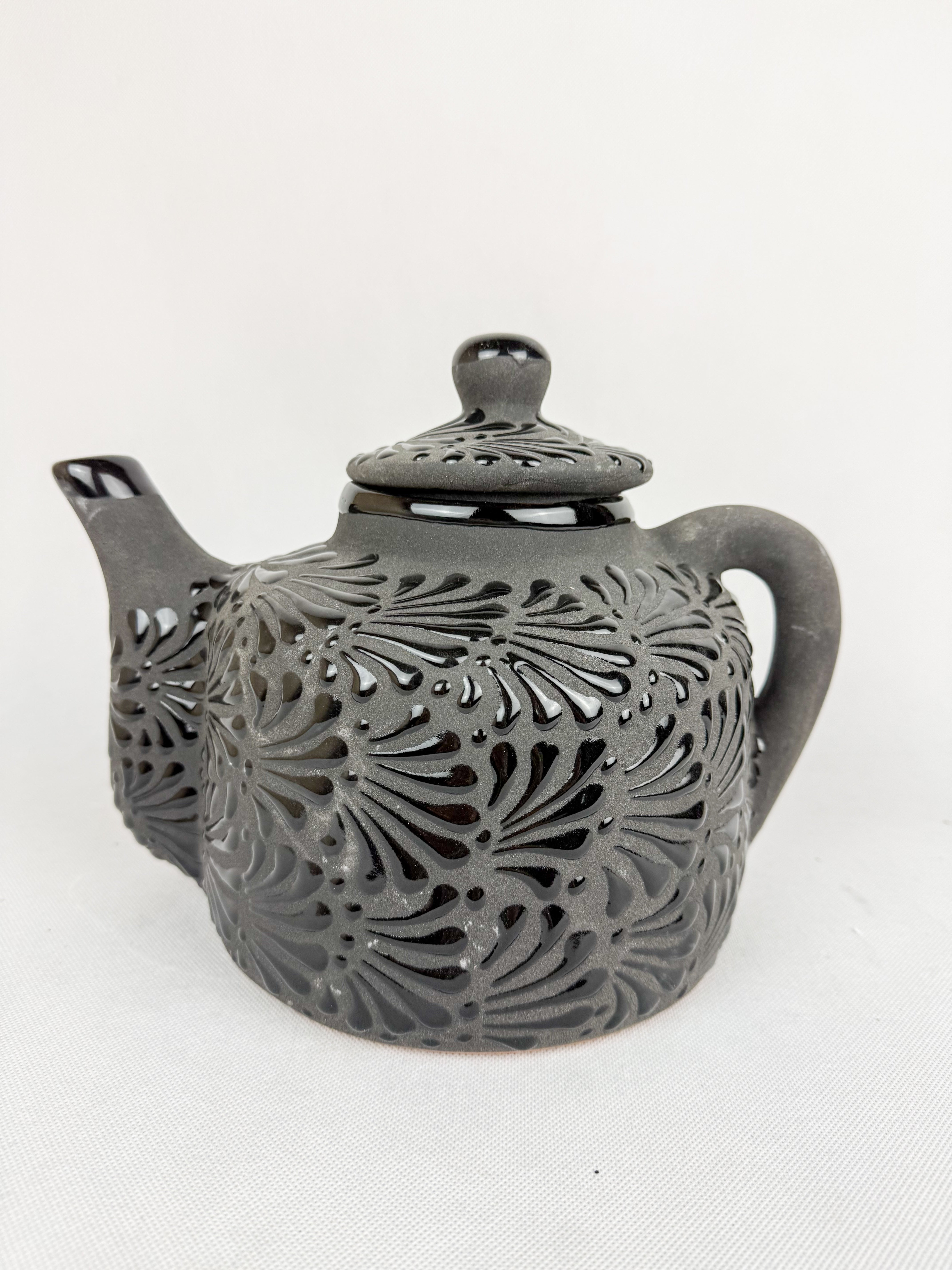 Mexican Black Talavera Style Tea Set Set 6pc - Juego de Te