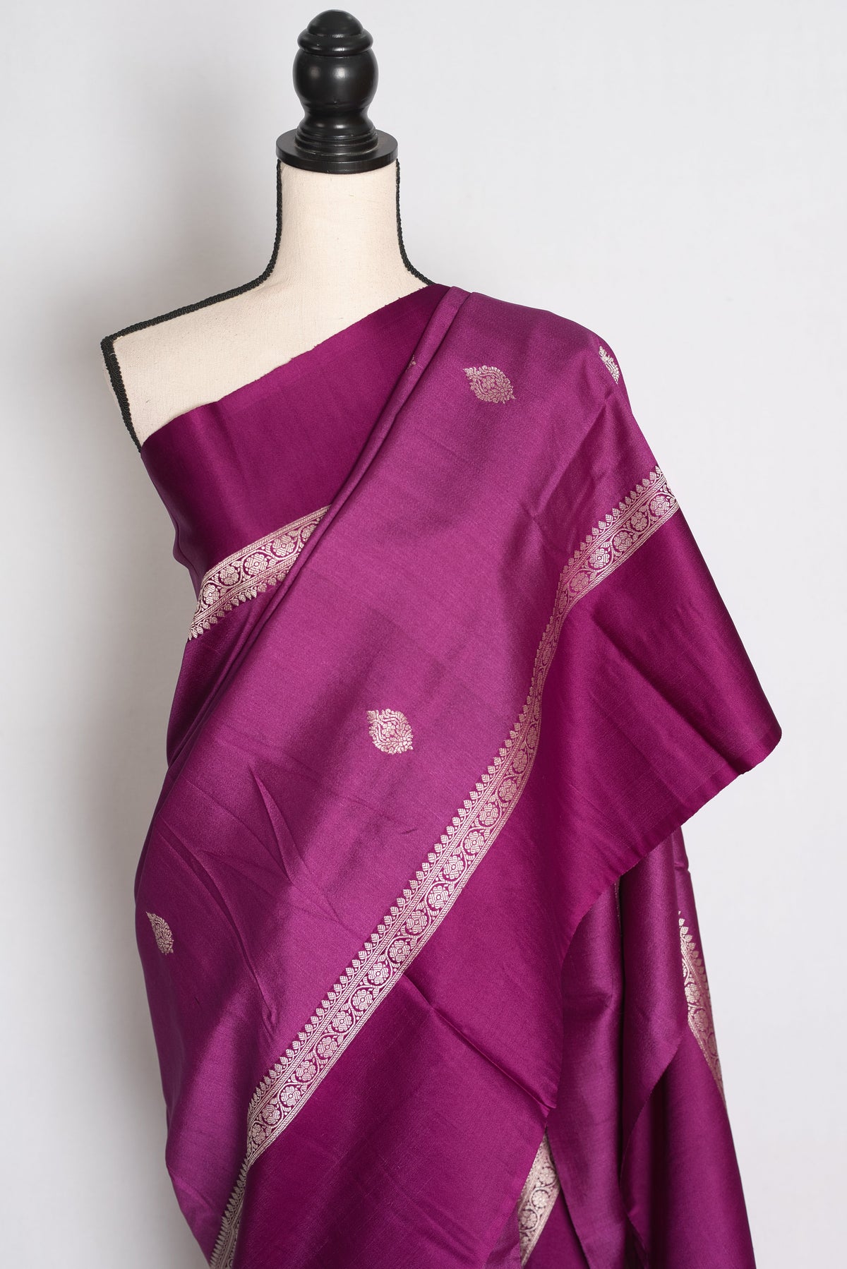 Girish : Deep Plum Tussar Silk Banarasi Handwoven Saree with Solid Satin Border
