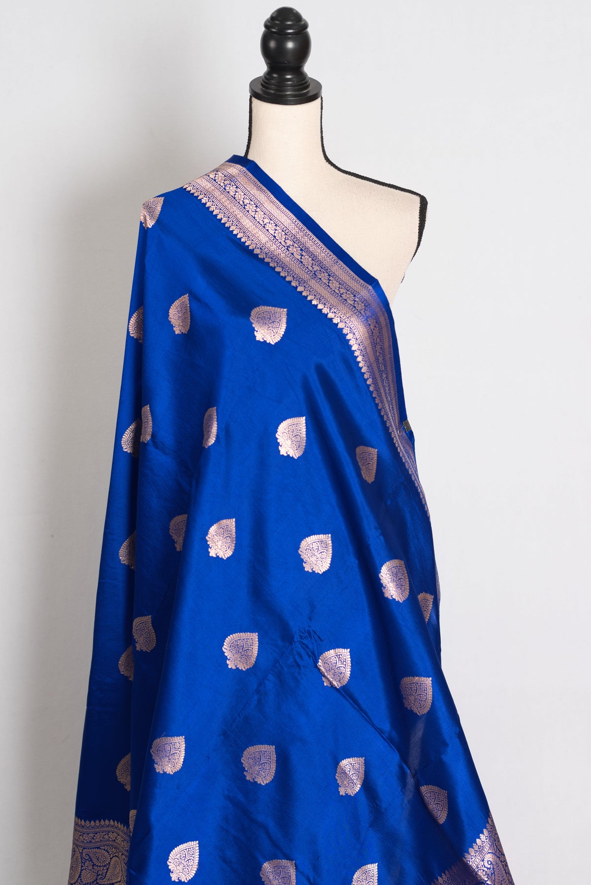 Sumaira : Royal Blue Pure Satin Silk Banarasi Saree with Silver-Gold Zari