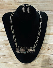 Chingona Necklace Pendant Set With Earrings Set De Cadena Y Aretes CHINGONA