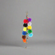 Multicolor Pom Pom Keychain with Beads and Bells | Handmade Zipper Pull | Thailand