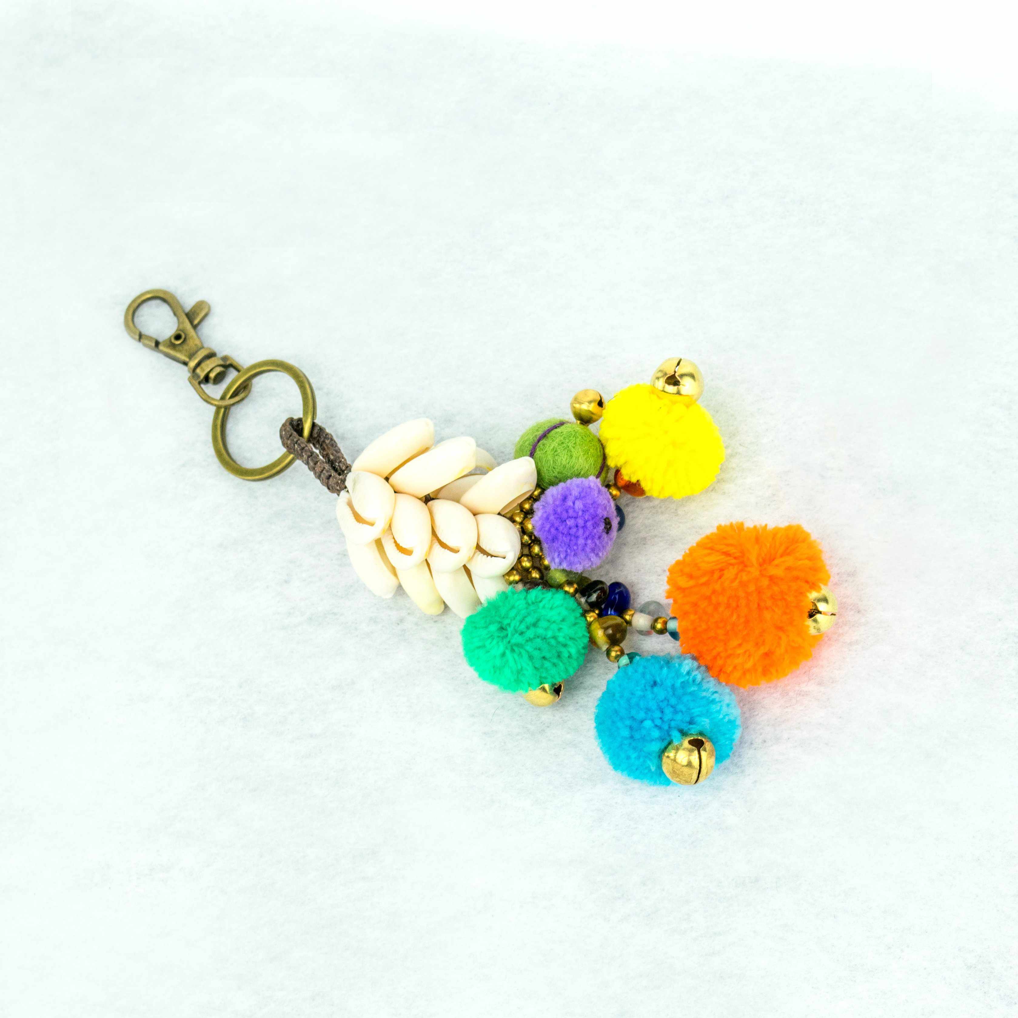 Shell Pompom Lobster Clasp Key Chain / Zipper Pull - Thailand