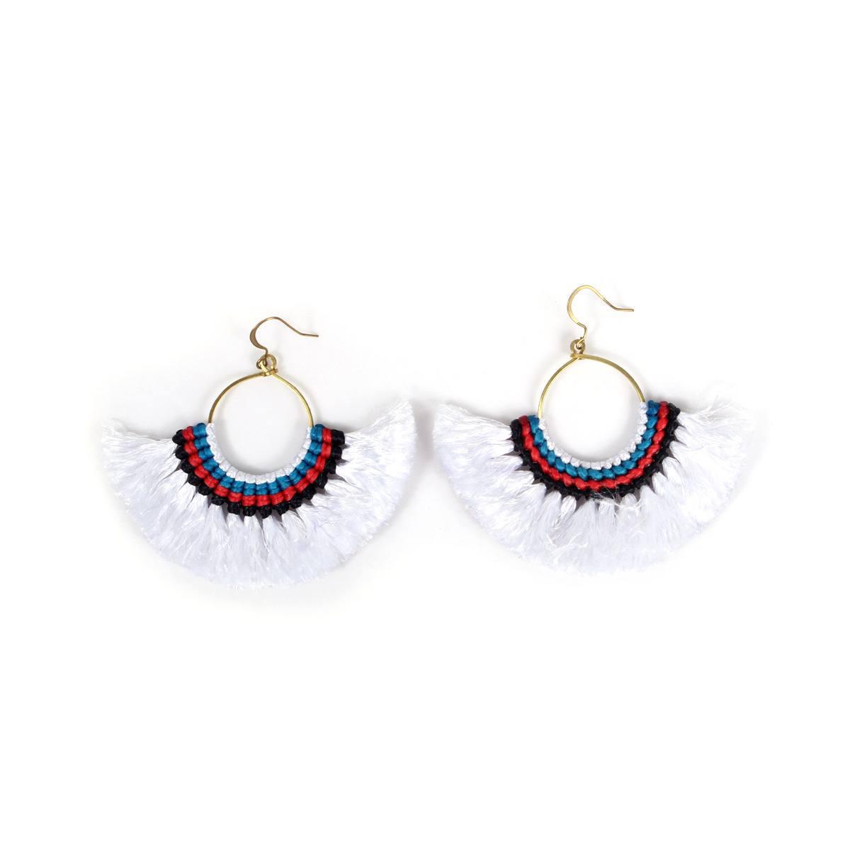 Half Moon Tassel Earrings with Wax String - Thailand