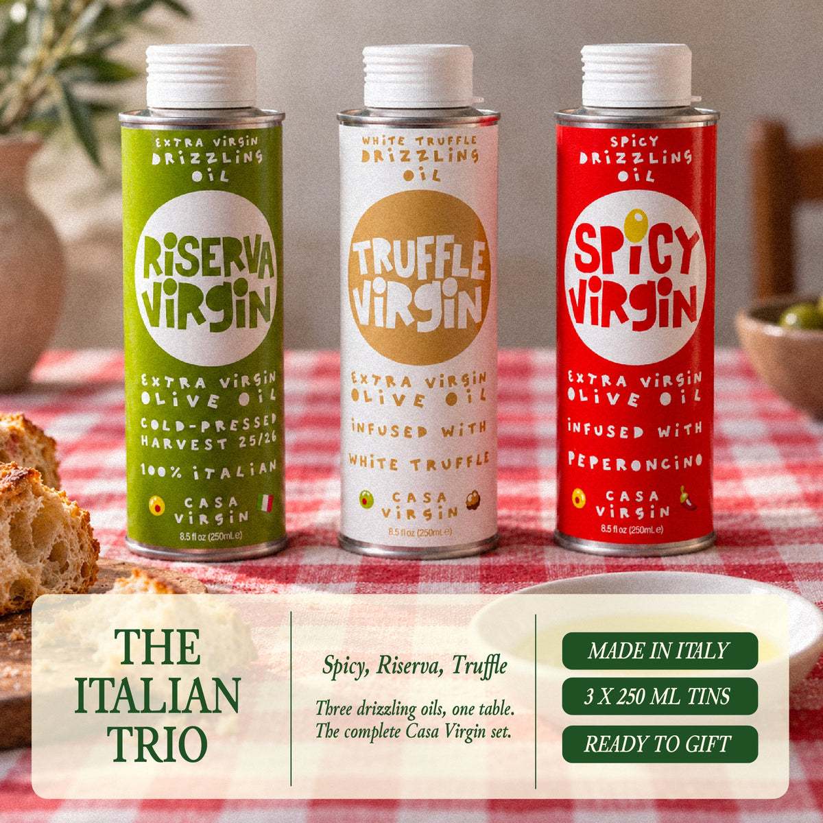 The Italian Trio — Spicy, Riserva & Truffle Drizzling Oils