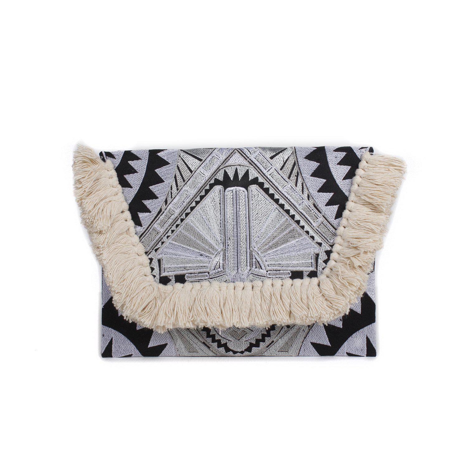 Embroidered Multi Tassel Envelope Clutch Bag - Thailand