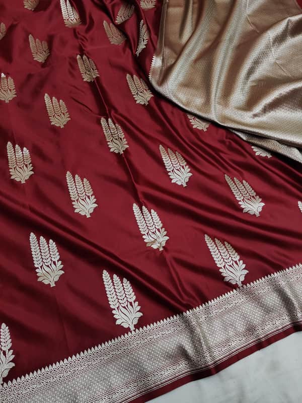 100% Pure Katan Handloom Woven Banarasi Silk Saree with Traditional Design