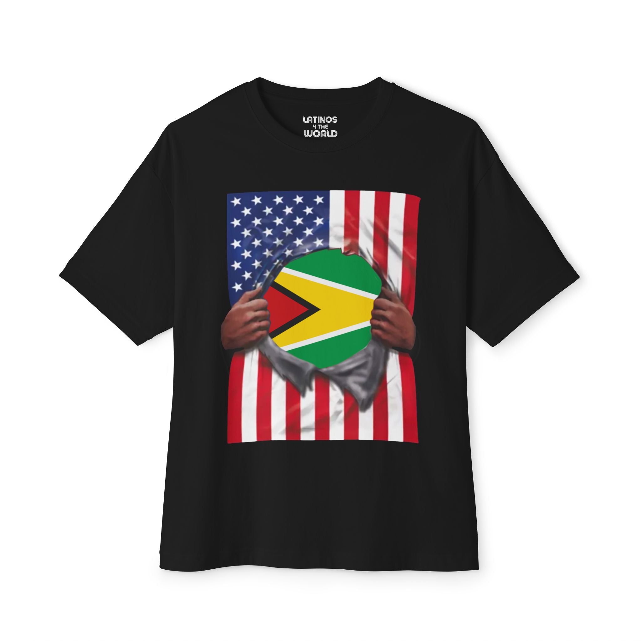 Guyana Flag + USA Flag Pride T-shirt | Guyanese + American Flag Rip 4th Of July | Funny Viral Latino Tees | Unisex - 4 Colors