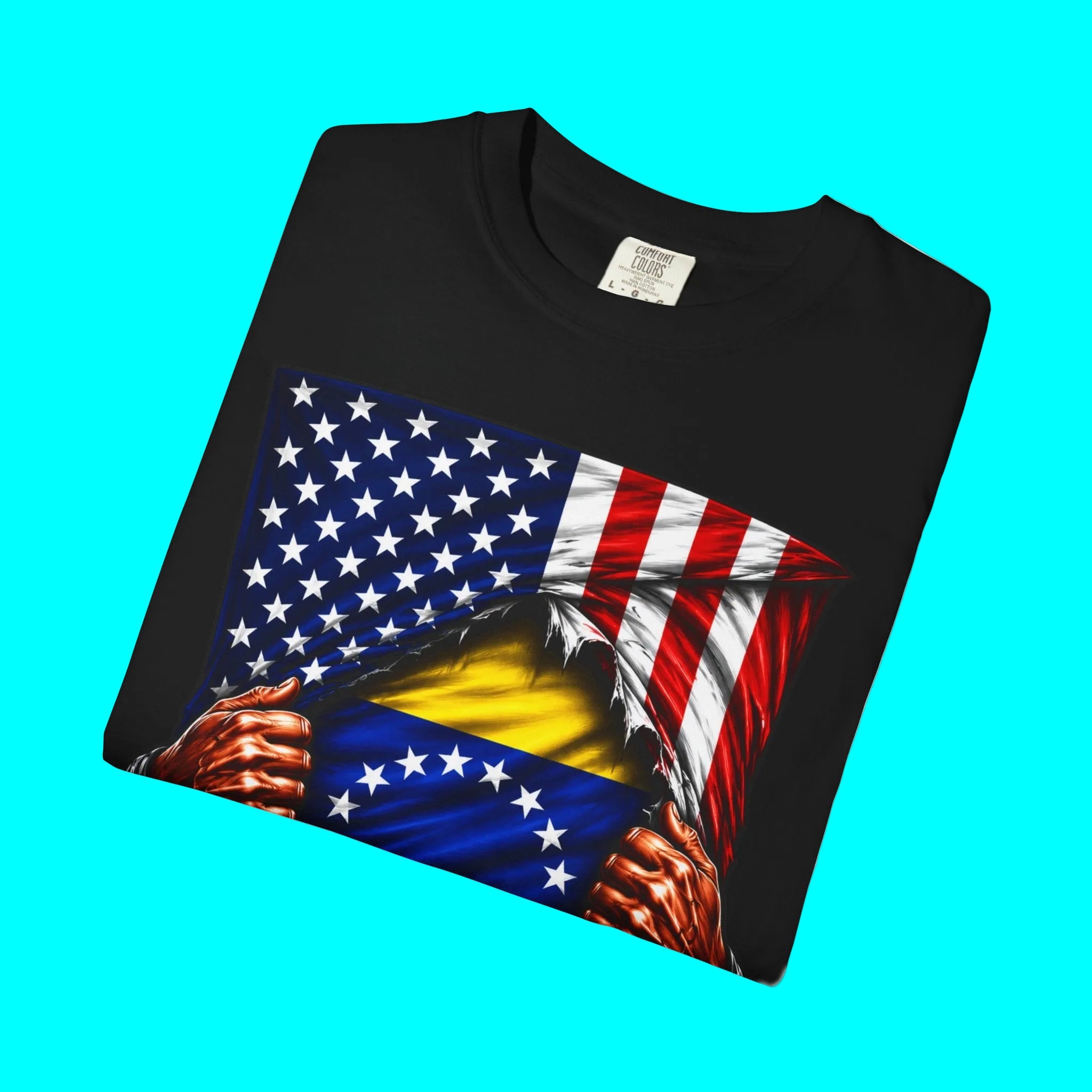 Venezuela Flag + USA Flag Pride T-shirt | Venezuelan + American Flag Rip 4th Of July | Funny Viral Latino Tees | Unisex - 4 Colors