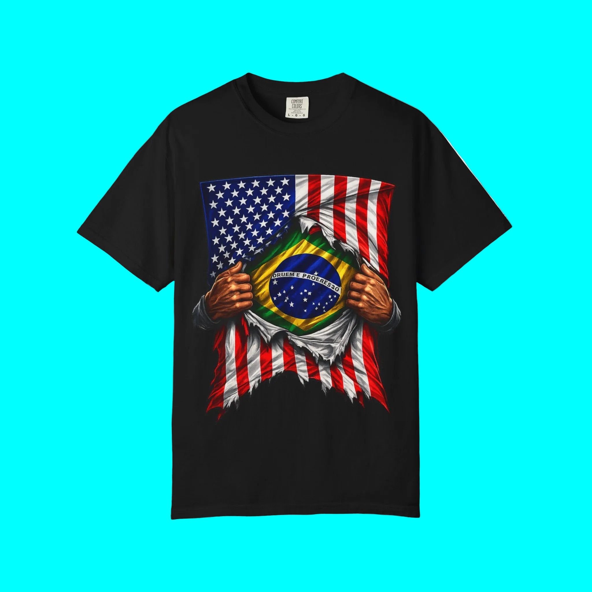 Brazil Flag + USA Flag Pride T-shirt | Brazilian + American Flag Rip 4th Of July | Funny Viral Latino Tees | Unisex - 4 Colors