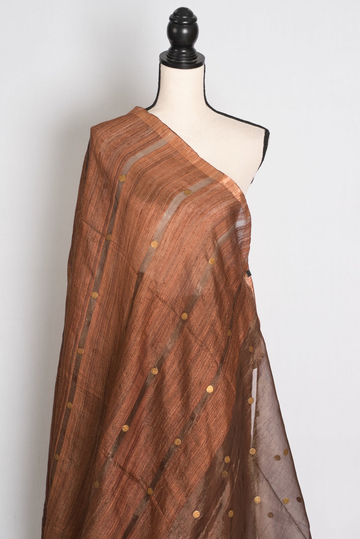 Bidisha Metallic Brown Pure Matka Tissue Bengali Handwoven Saree with Woven Gini