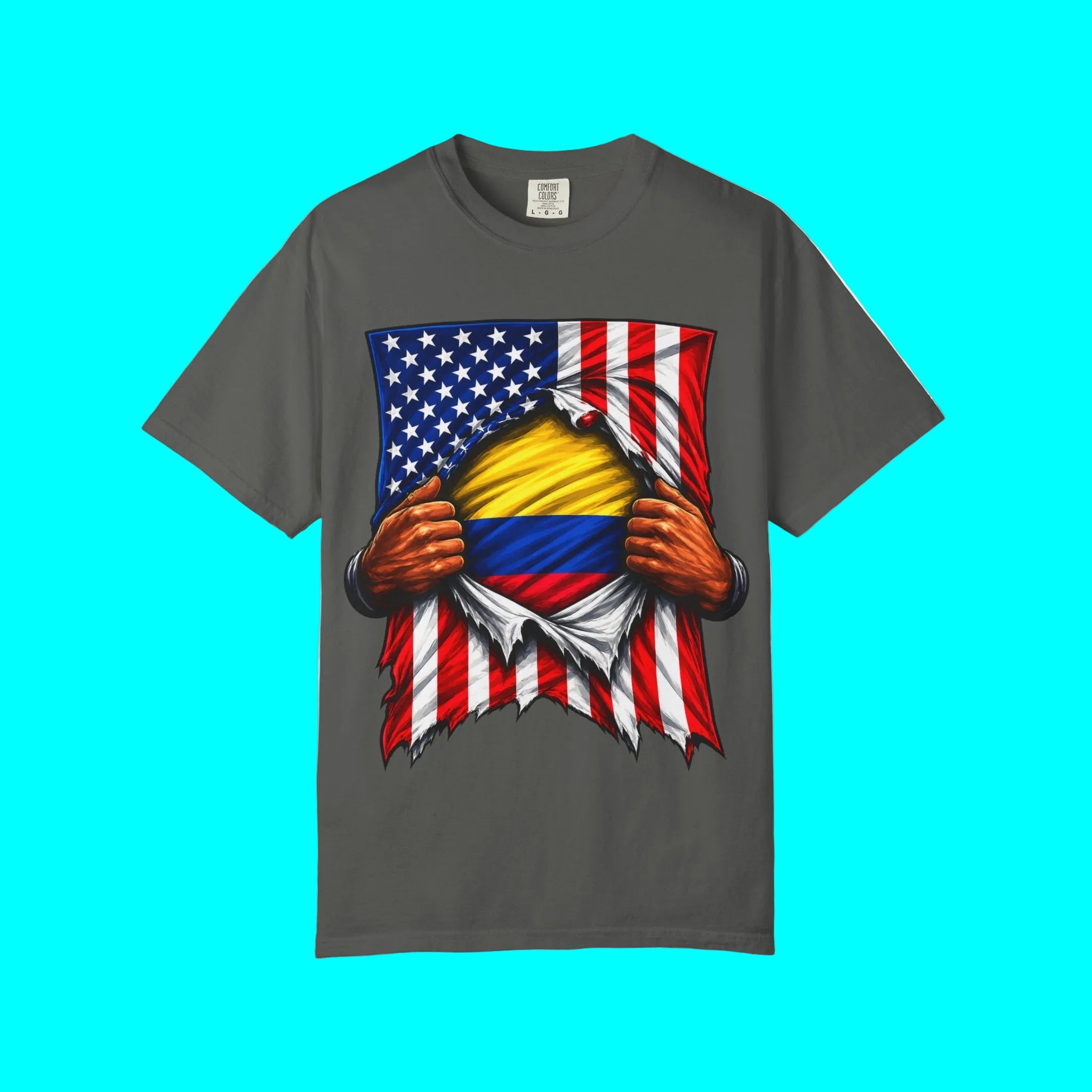 Colombia Flag + USA Flag Pride T-shirt | Colombian + American Flag Rip 4th Of July | Funny Viral Latino Tees | Unisex - 4 Colors
