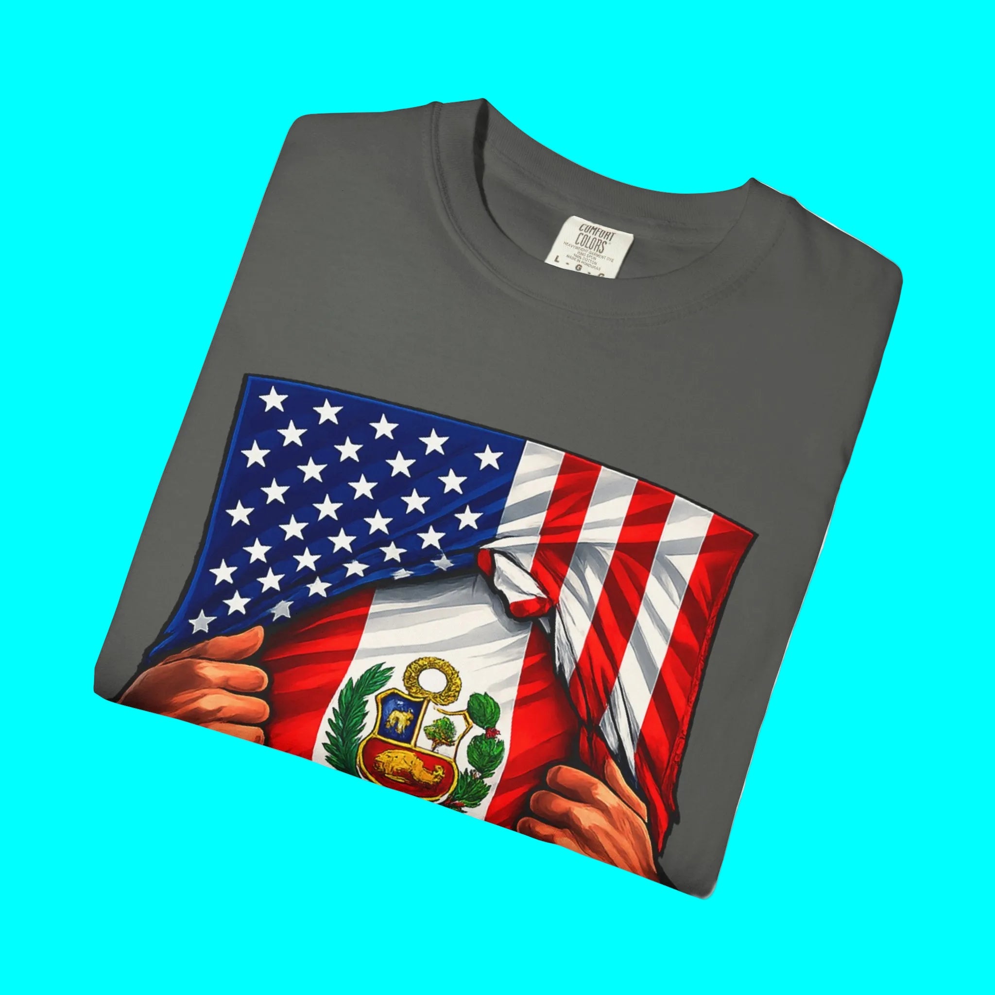 Peru Flag + USA Flag Pride T-shirt | Peruvian + American Flag Rip 4th Of July | Funny Viral Latino Tees | Unisex - 4 Colors