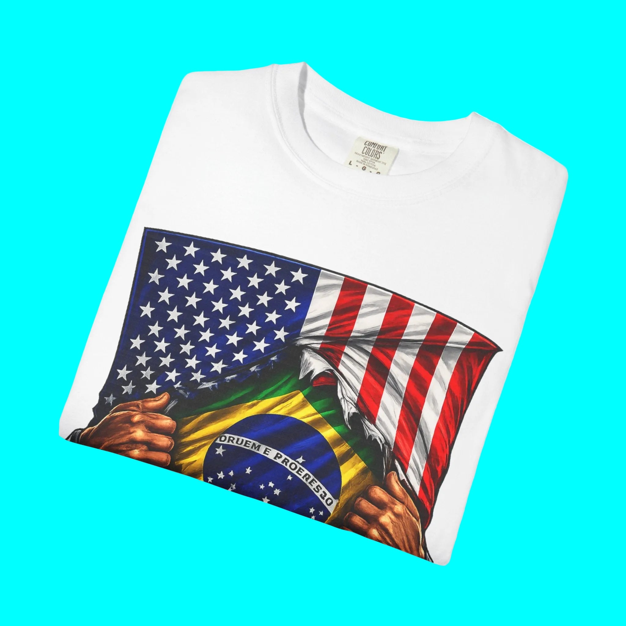 Brazil Flag + USA Flag Pride T-shirt | Brazilian + American Flag Rip 4th Of July | Funny Viral Latino Tees | Unisex - 4 Colors