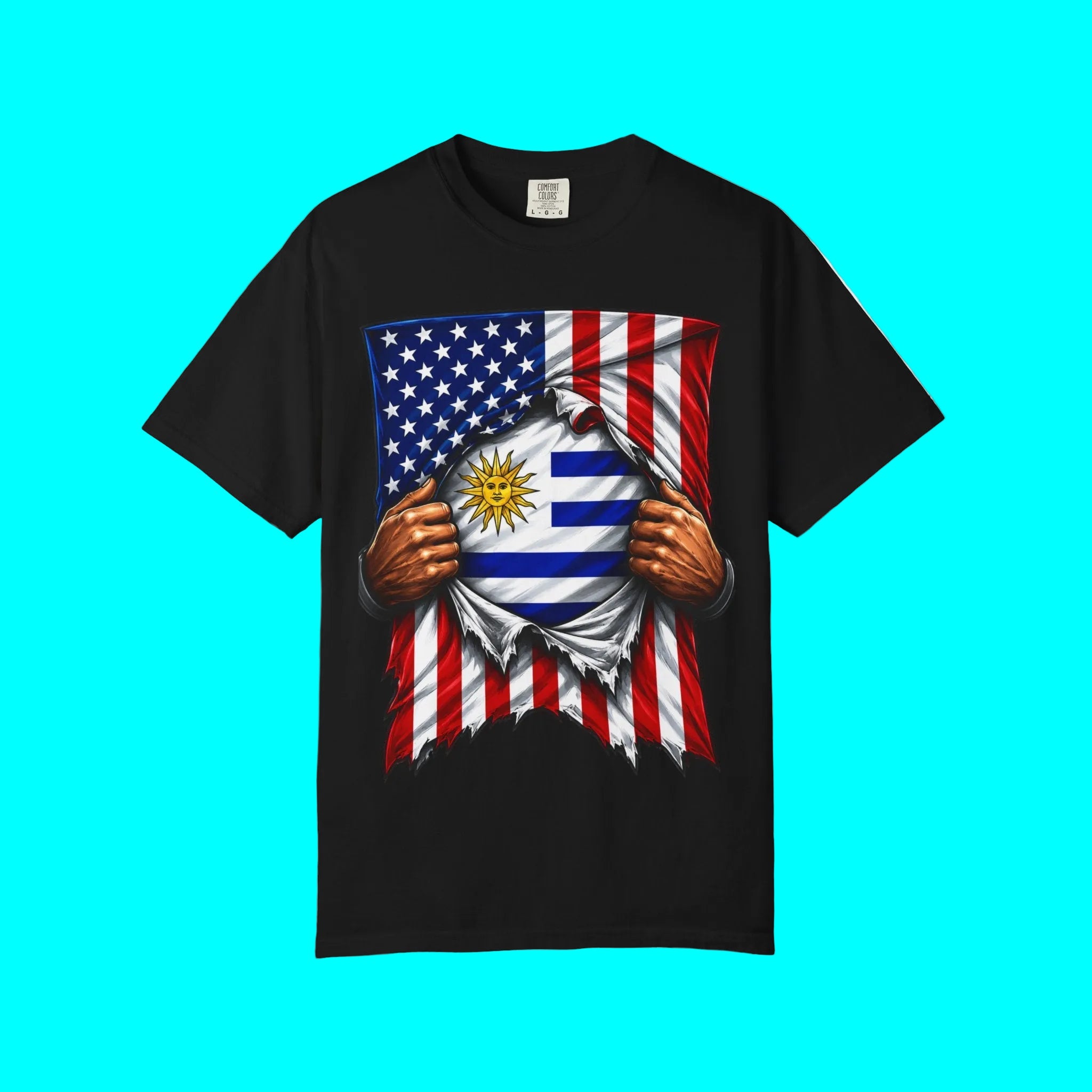 Uruguay Flag + USA Flag Pride T-shirt | Uruguayan + American Flag Rip 4th Of July | Funny Viral Latino Tees | Unisex - 4 Colors