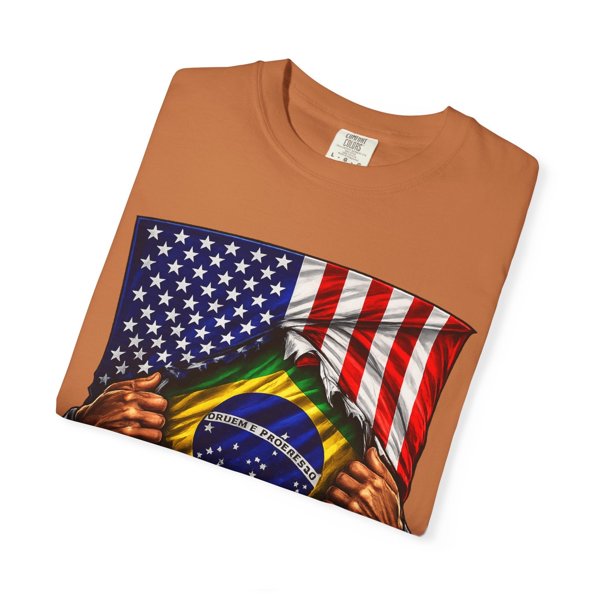 Brazil Flag + USA Flag Pride T-shirt | Brazilian + American Flag Rip 4th Of July | Funny Viral Latino Tees | Unisex - 4 Colors