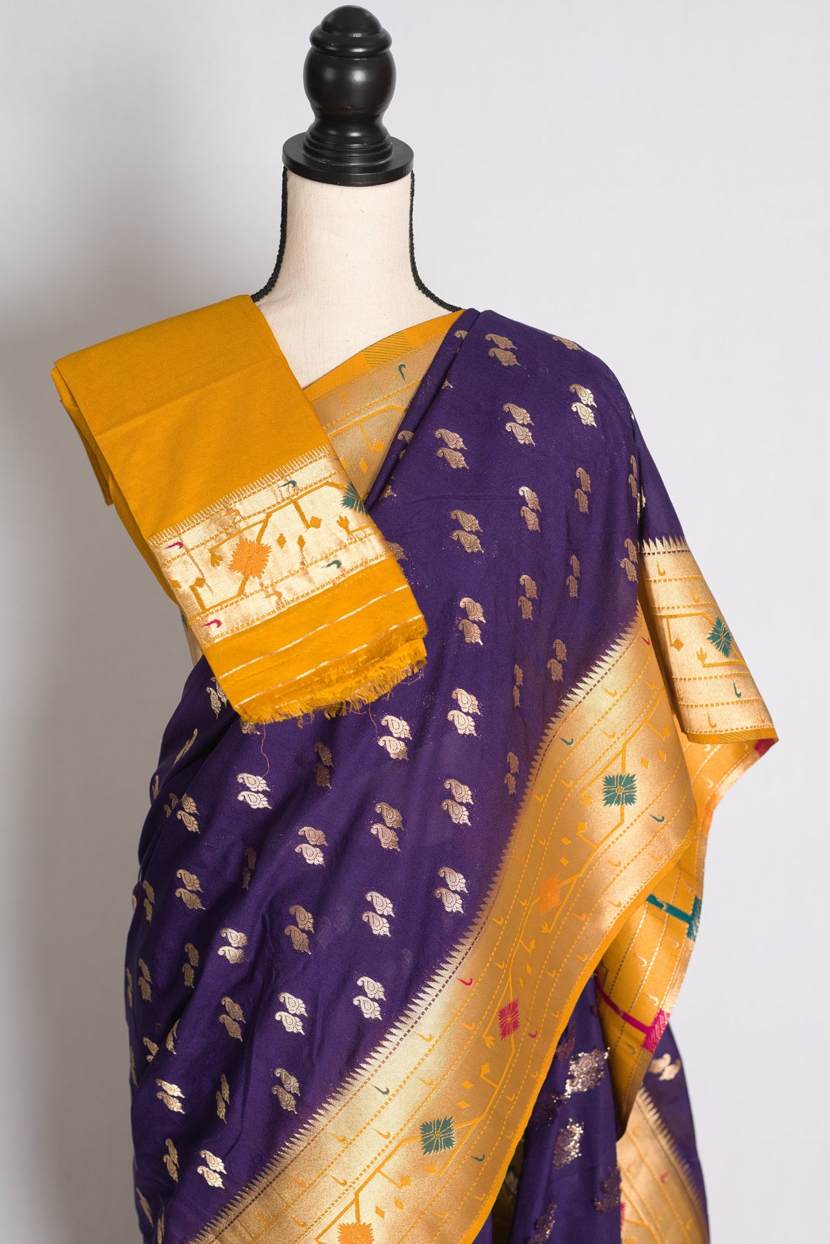 Parul: Purple and Yellow Paithani Inspired Semi Silk Saree