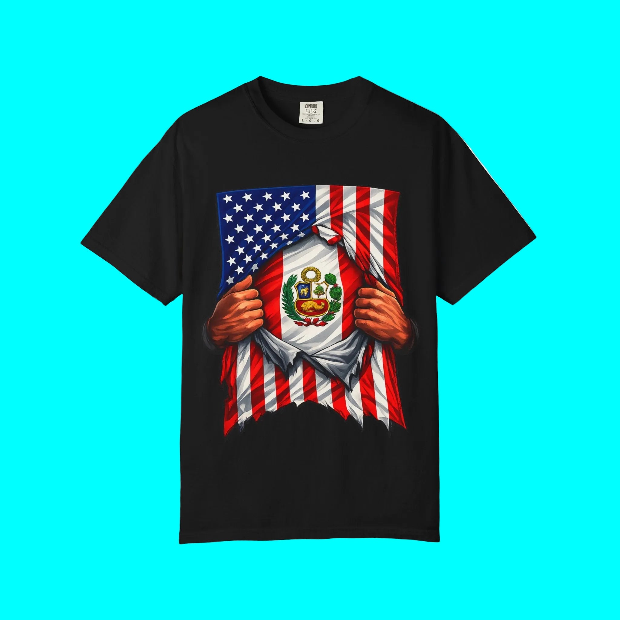 Peru Flag + USA Flag Pride T-shirt | Peruvian + American Flag Rip 4th Of July | Funny Viral Latino Tees | Unisex - 4 Colors