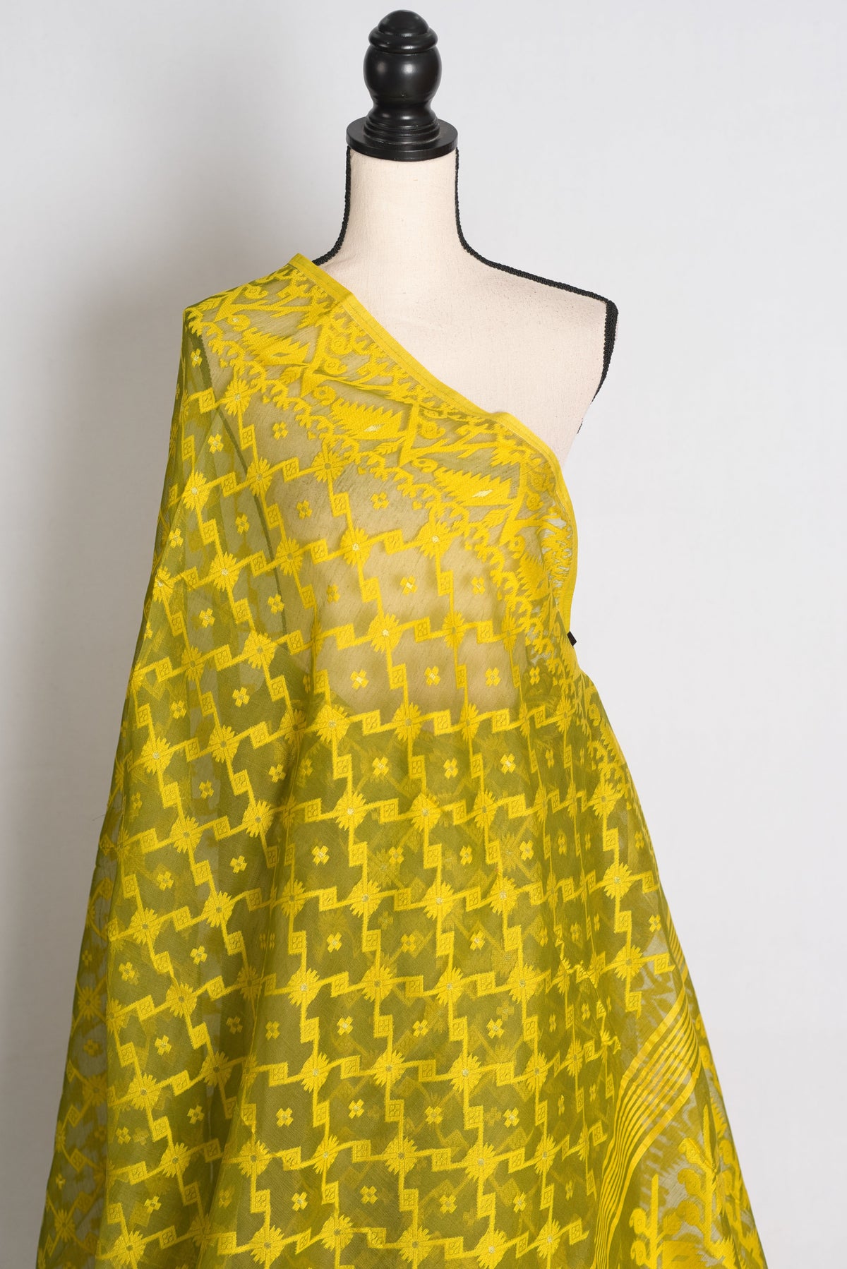 Harini – Heena Green and Yellow Soft Jamdani Saree