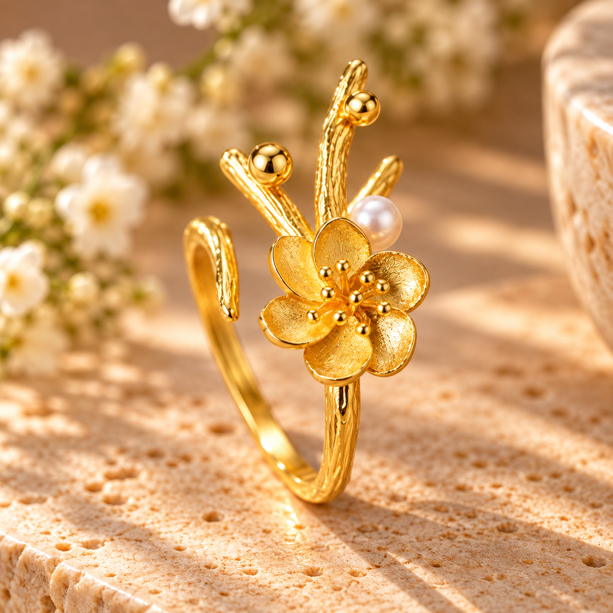 Flower Ring with Pearl