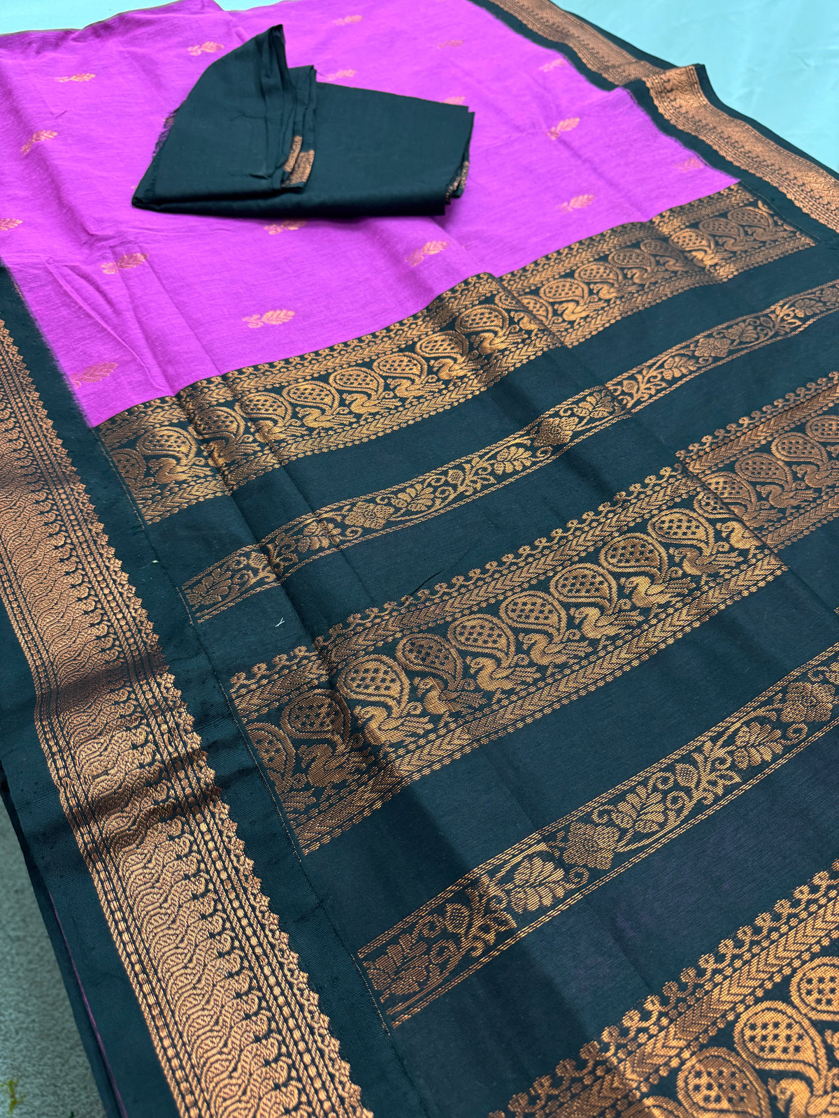 Arushi: Purple and Black Blended Cotton Gadwal Saree