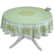 70" Round Clos des Oliviers Green French Cotton Tablecloths by Label France