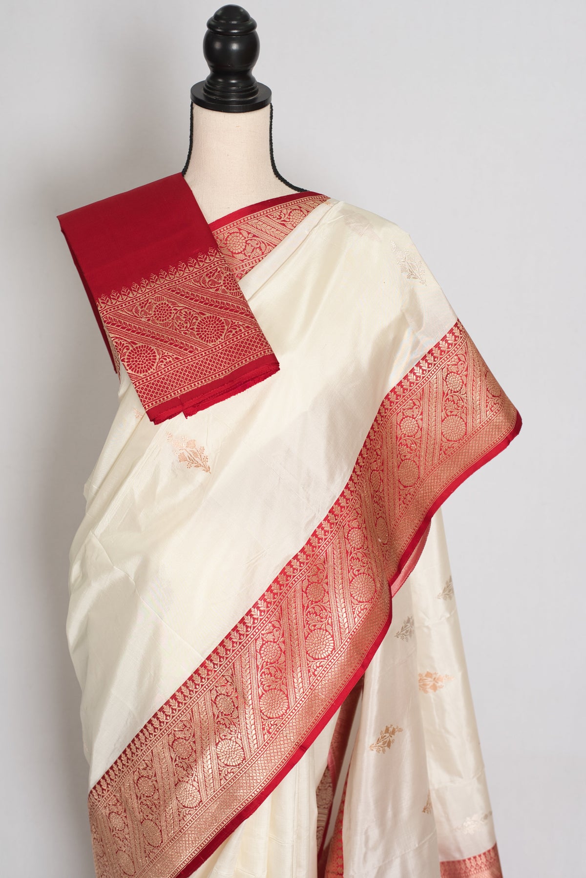 Stuti : White and Red Handwoven Pure Silk Banarasi Saree | Silk Mark Certified