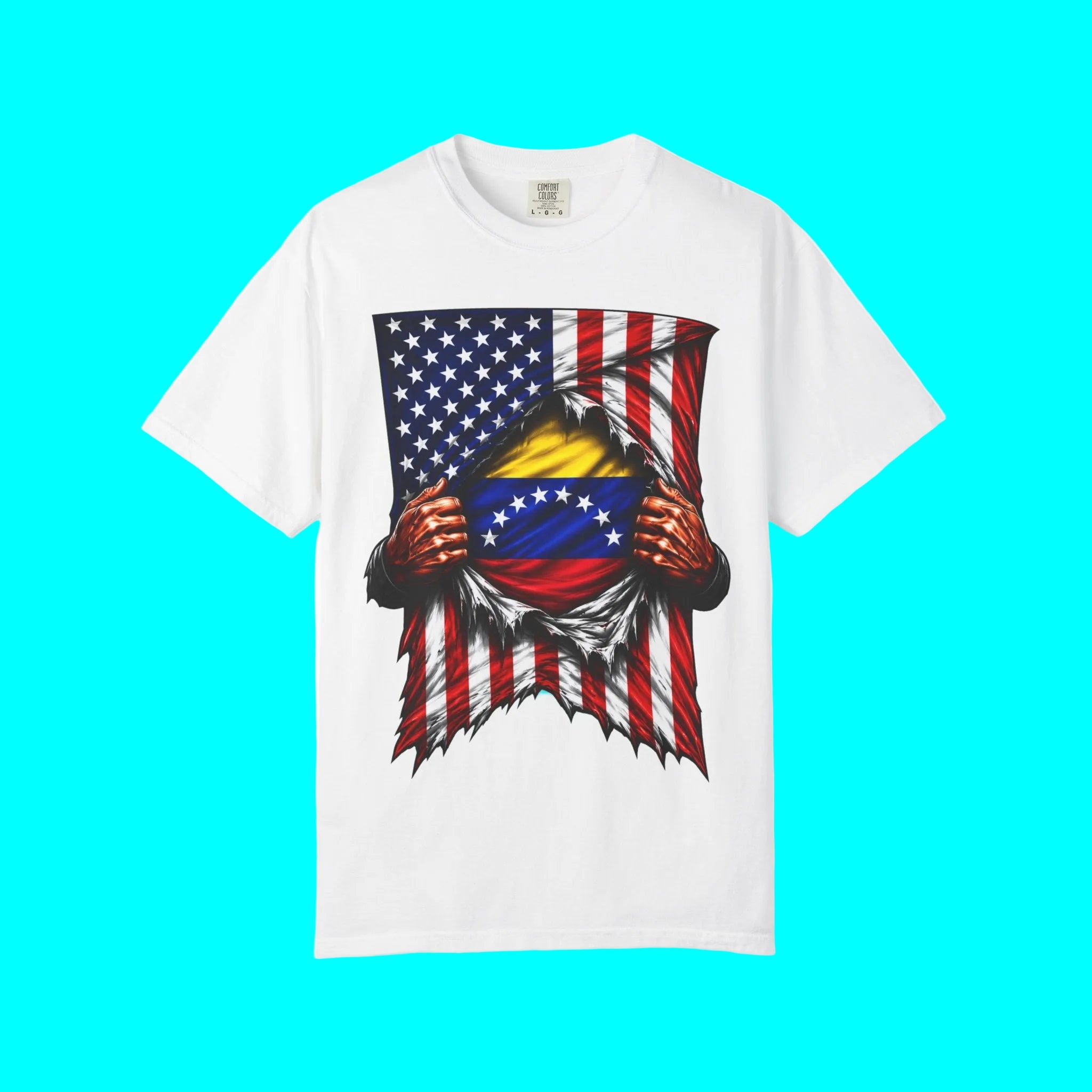 Venezuela Flag + USA Flag Pride T-shirt | Venezuelan + American Flag Rip 4th Of July | Funny Viral Latino Tees | Unisex - 4 Colors