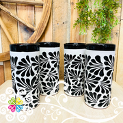 Set of 4 Black with White Espiga Cilindro Tall Cup - Set Clay Cup