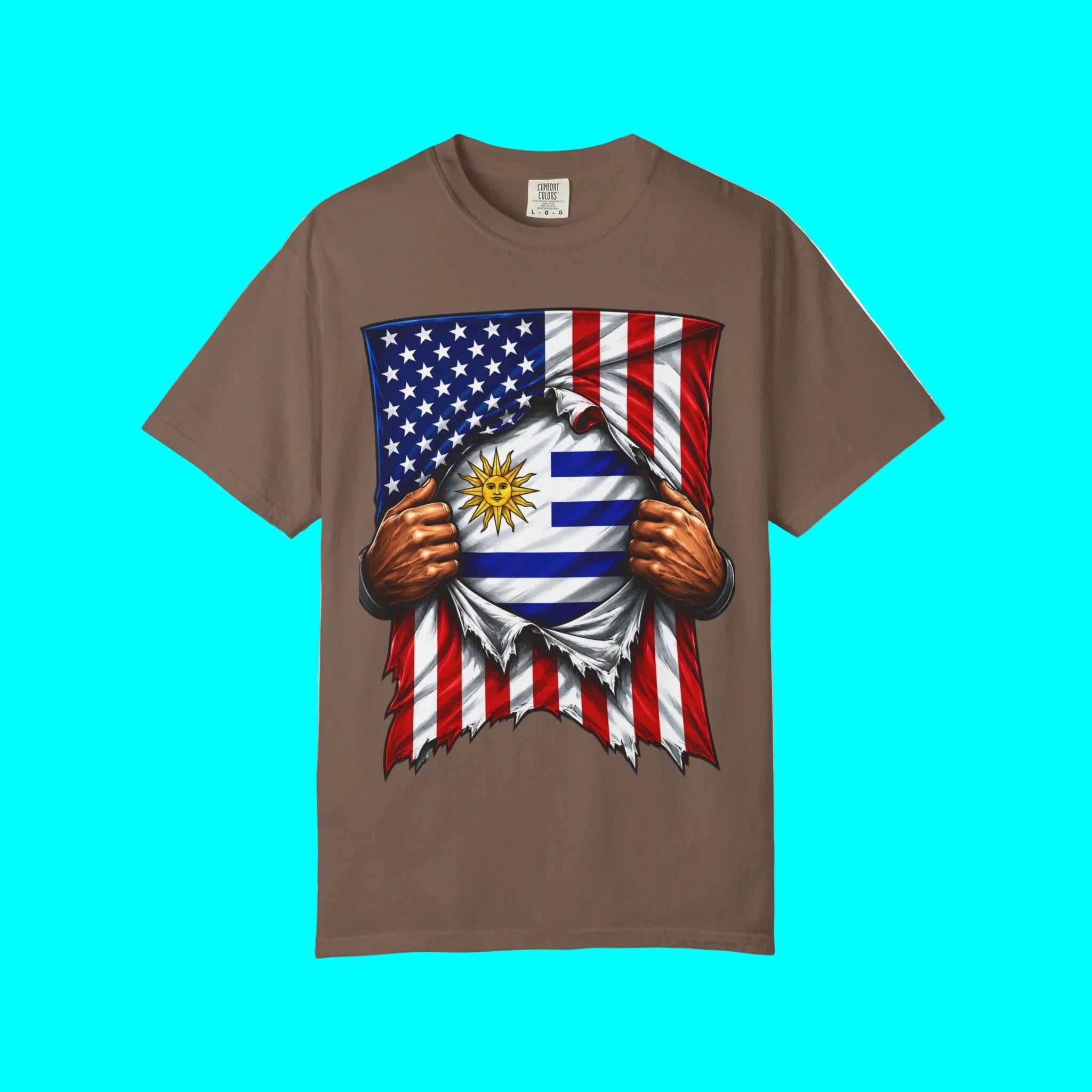 Uruguay Flag + USA Flag Pride T-shirt | Uruguayan + American Flag Rip 4th Of July | Funny Viral Latino Tees | Unisex - 4 Colors