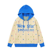 Starry Contrasting Hooded Knitted Sweater