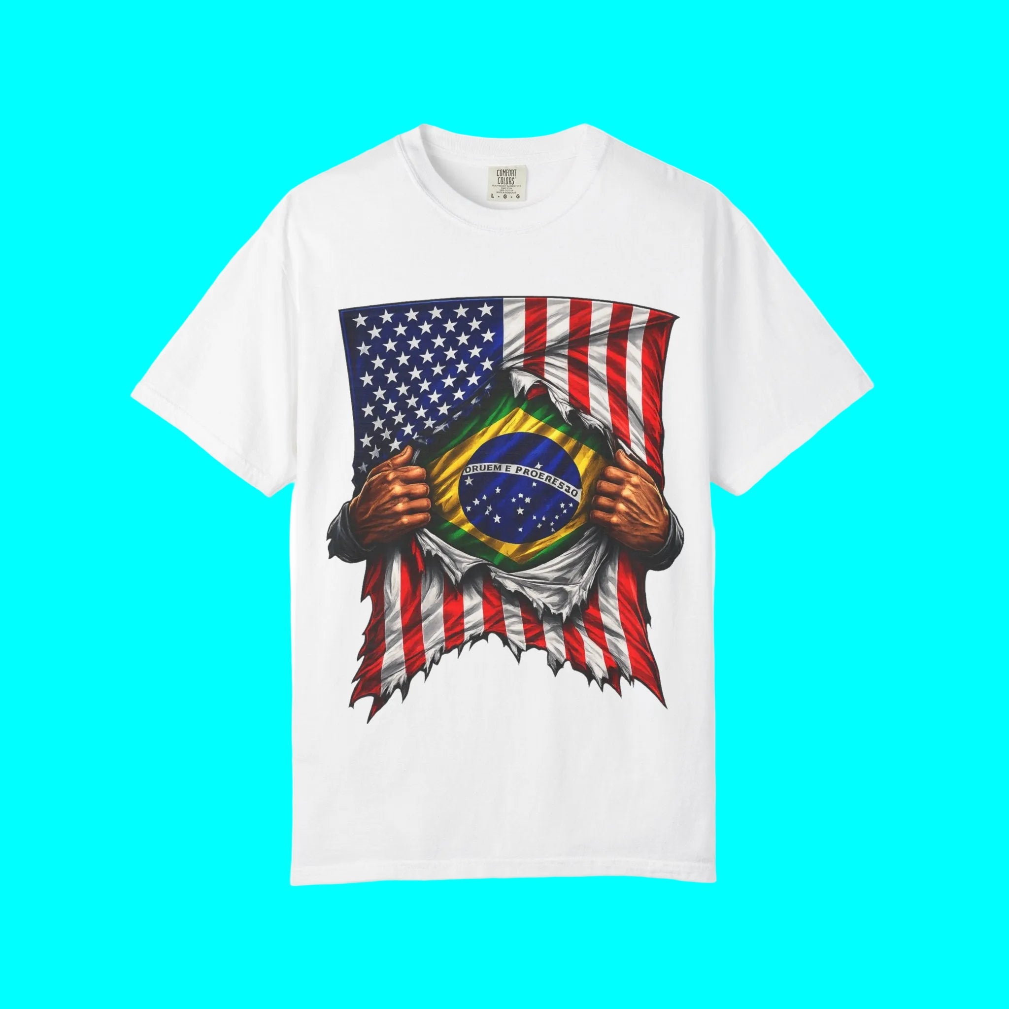 Brazil Flag + USA Flag Pride T-shirt | Brazilian + American Flag Rip 4th Of July | Funny Viral Latino Tees | Unisex - 4 Colors