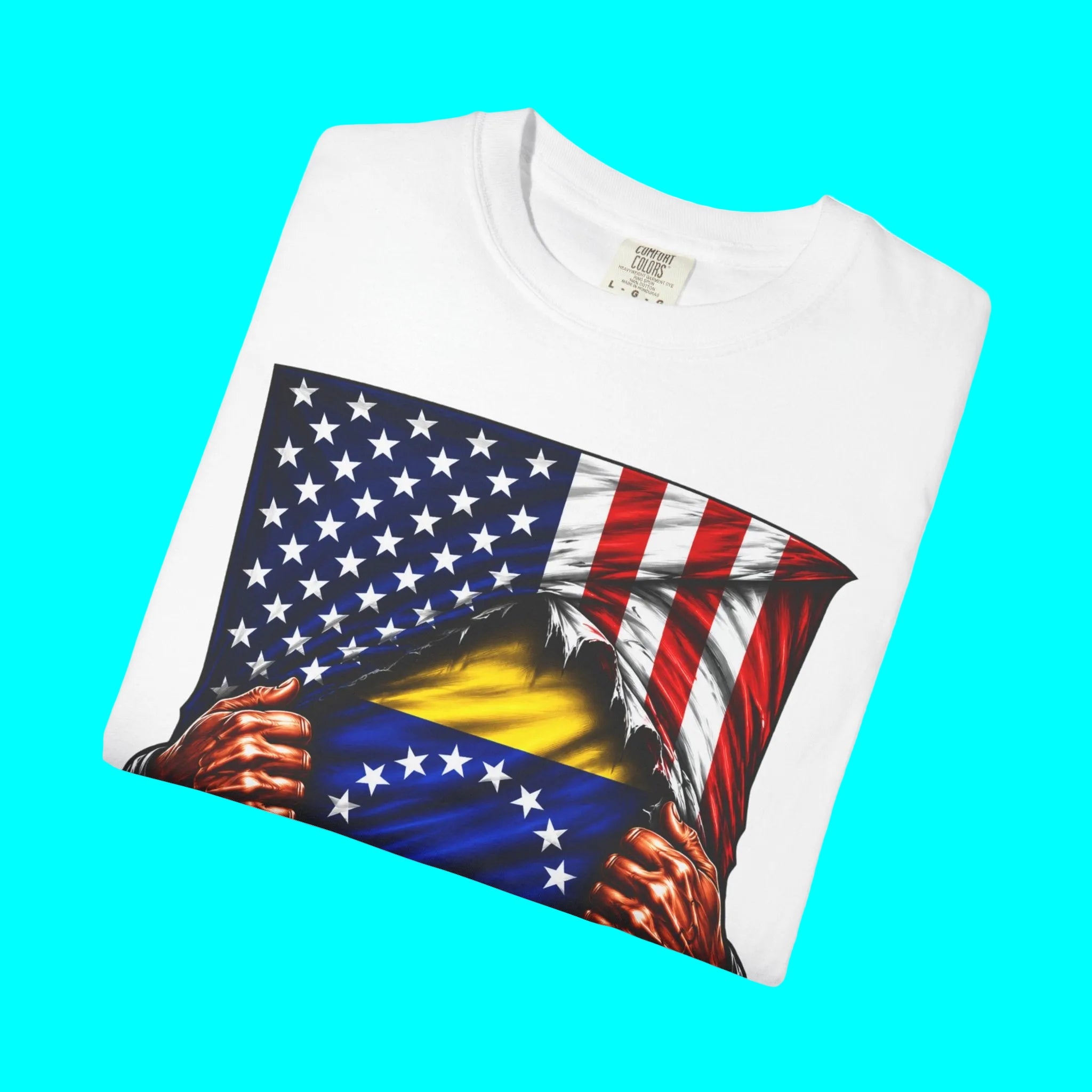 Venezuela Flag + USA Flag Pride T-shirt | Venezuelan + American Flag Rip 4th Of July | Funny Viral Latino Tees | Unisex - 4 Colors