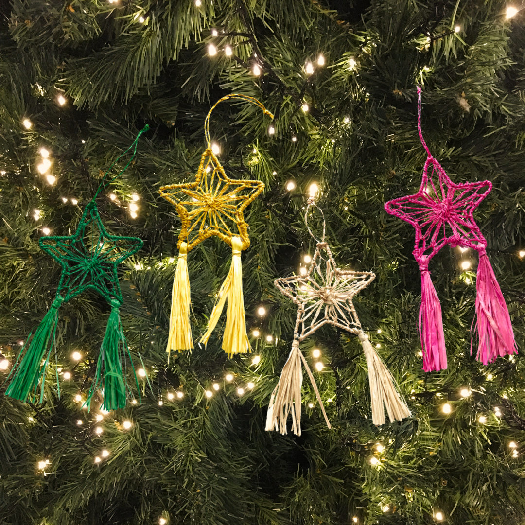 Abaca Parol Star Ornament, Natural