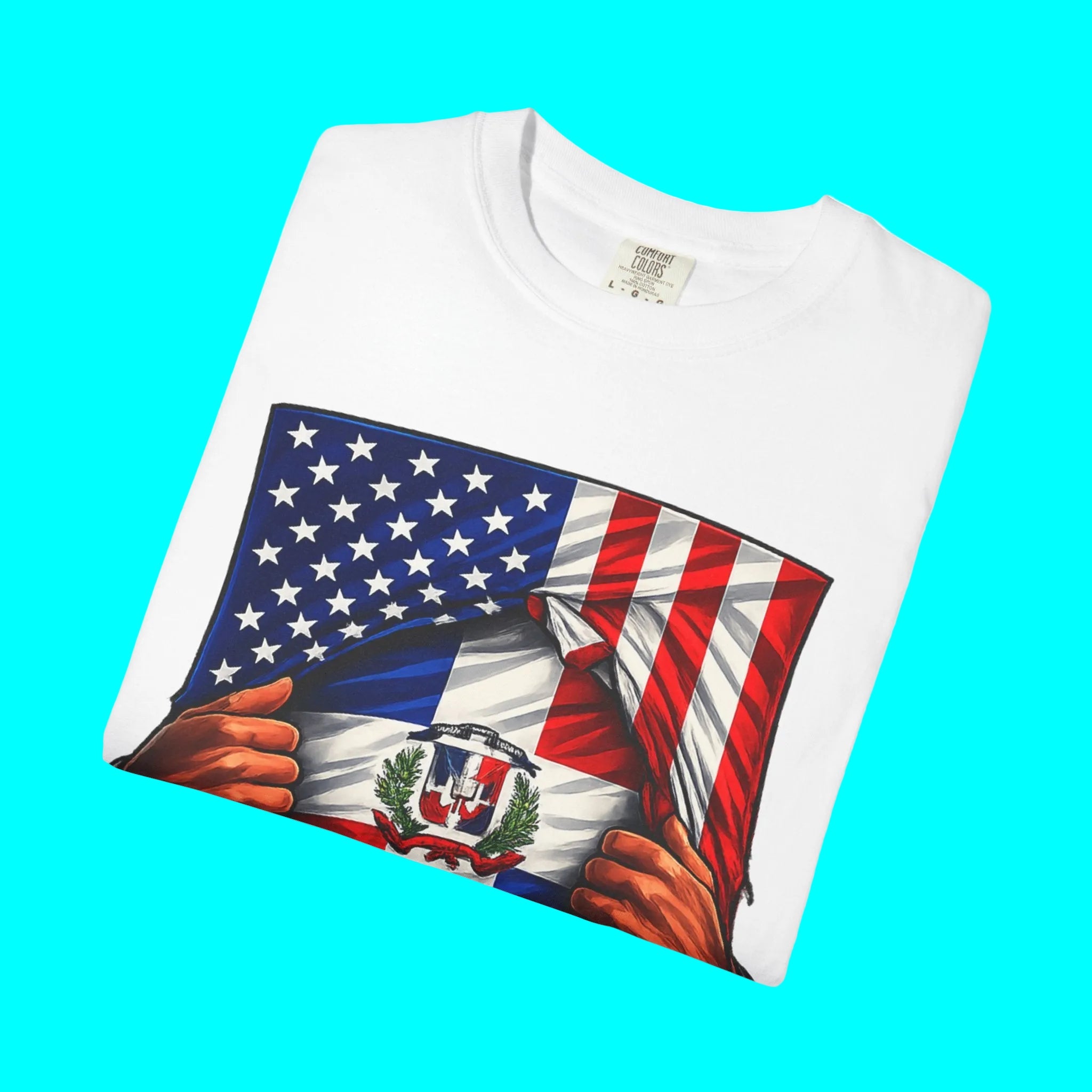 Dominican Republic Flag + USA Flag Pride T-shirt | Dominican + American Pride 4th Of July | Funny Viral Latino Tees | Unisex