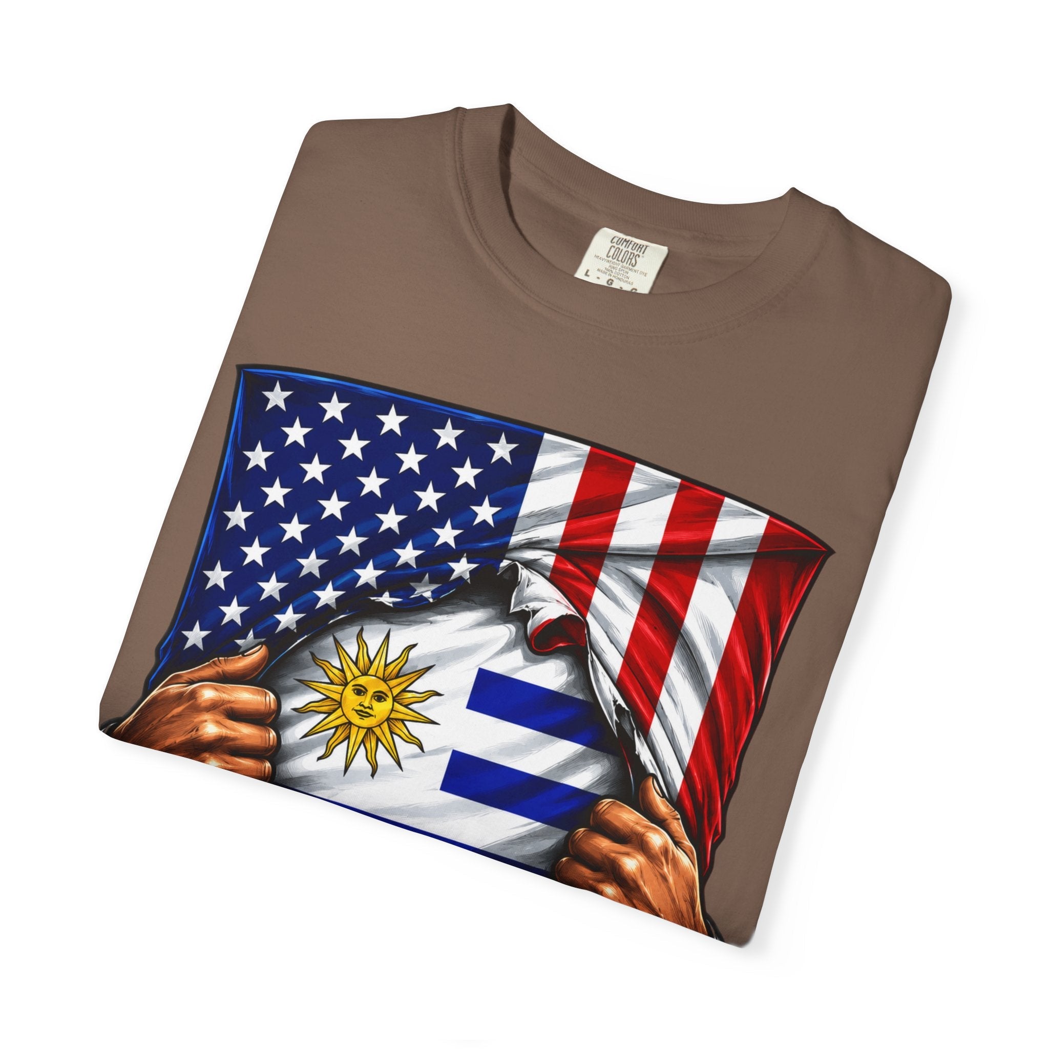 Uruguay Flag + USA Flag Pride T-shirt | Uruguayan + American Flag Rip 4th Of July | Funny Viral Latino Tees | Unisex - 4 Colors