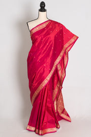 Priya : Rosy Pink Pure Banarasi Silk Saree with Delicate Gold Zari Booti