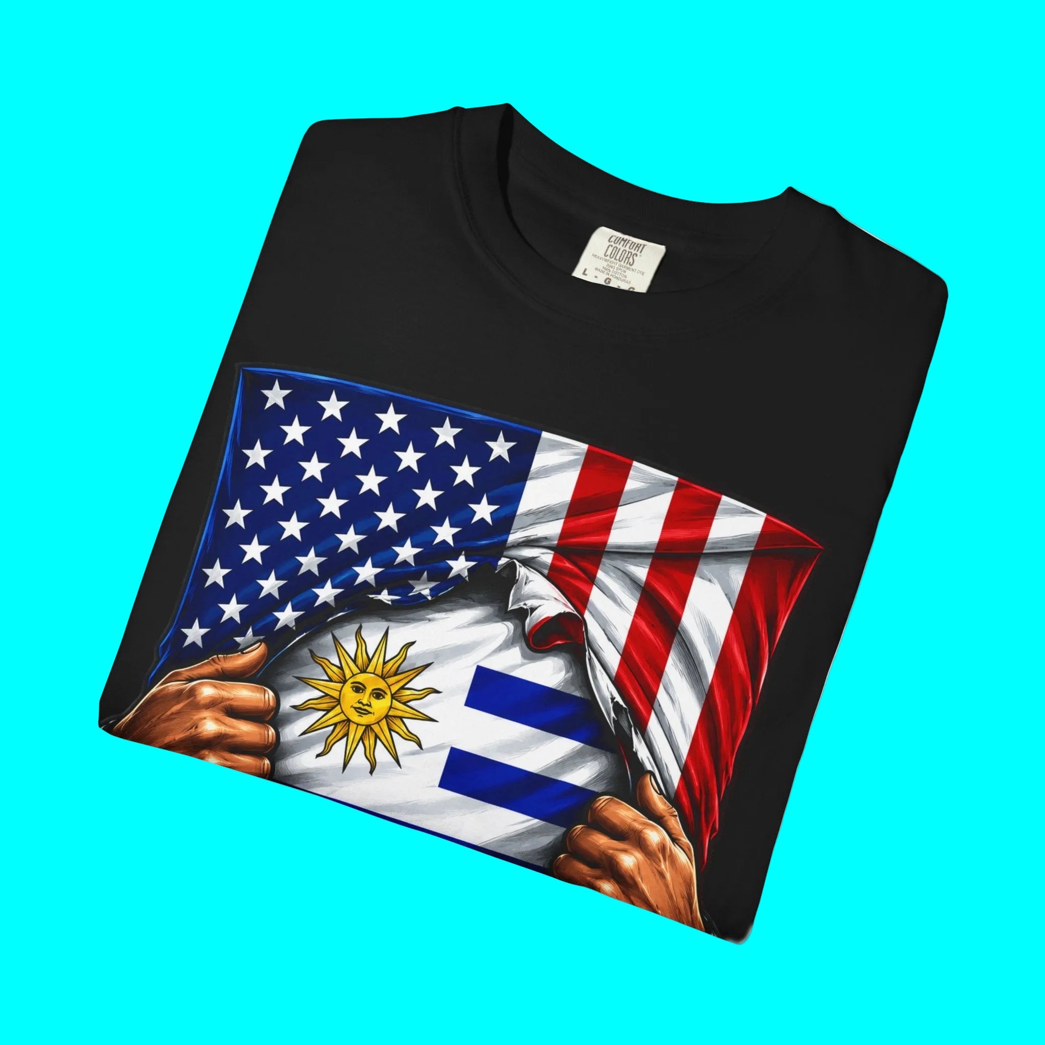 Uruguay Flag + USA Flag Pride T-shirt | Uruguayan + American Flag Rip 4th Of July | Funny Viral Latino Tees | Unisex - 4 Colors