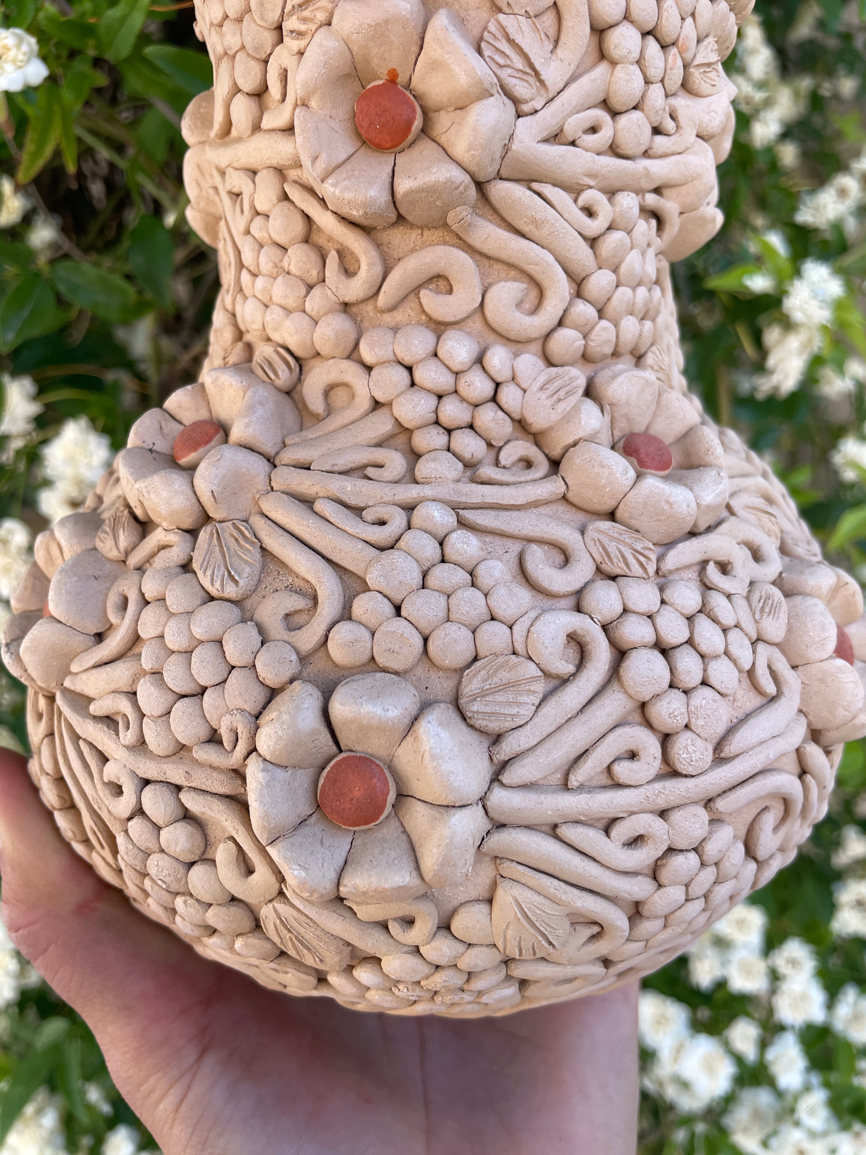 Oaxaca Pottery Vase Large Vase - Florero Bordado En Barro