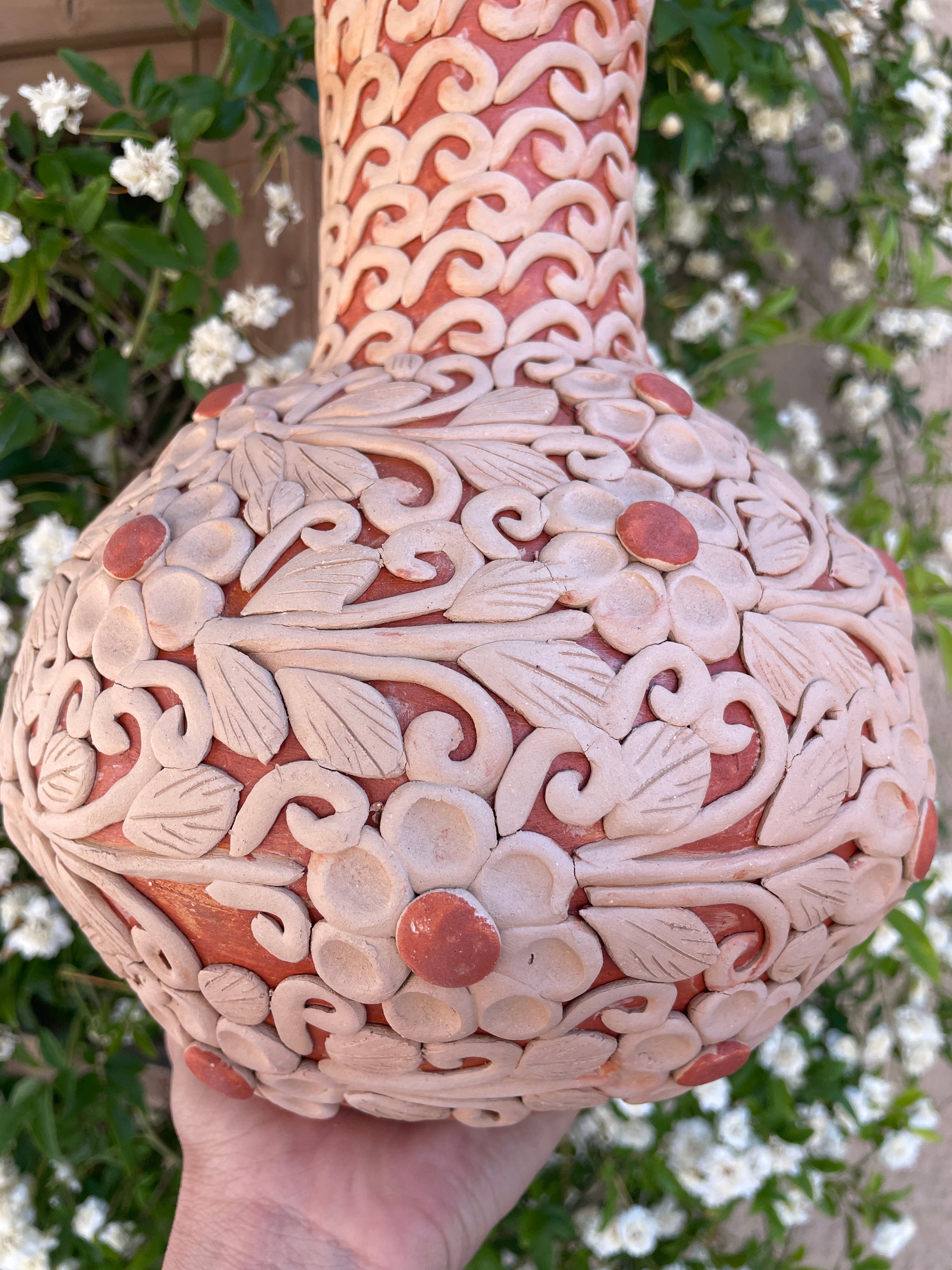 Oaxaca Pottery Vase Large Vase - Florero Bordado En Barro