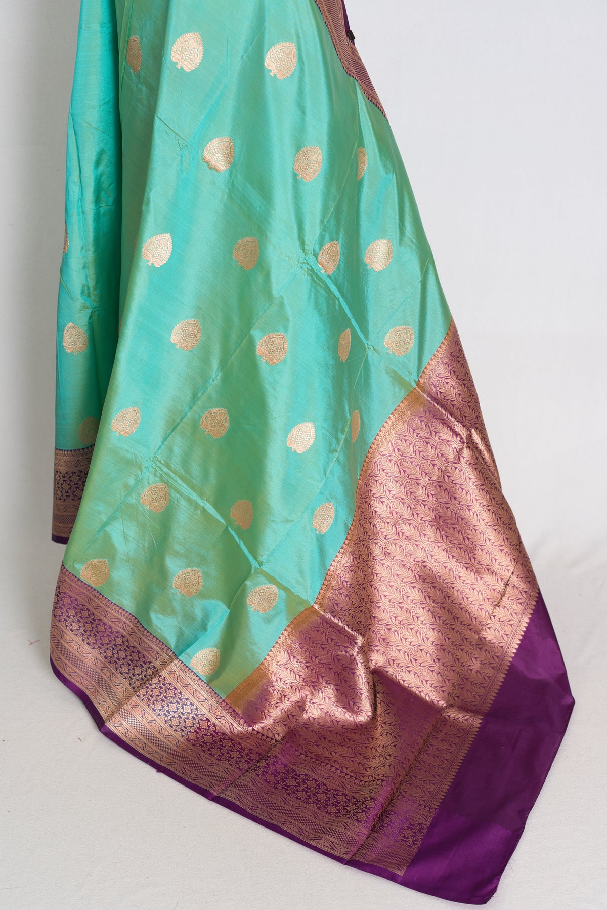 Sumana : Sea Green and Royal Purple Pure Banarasi Katan Silk Saree