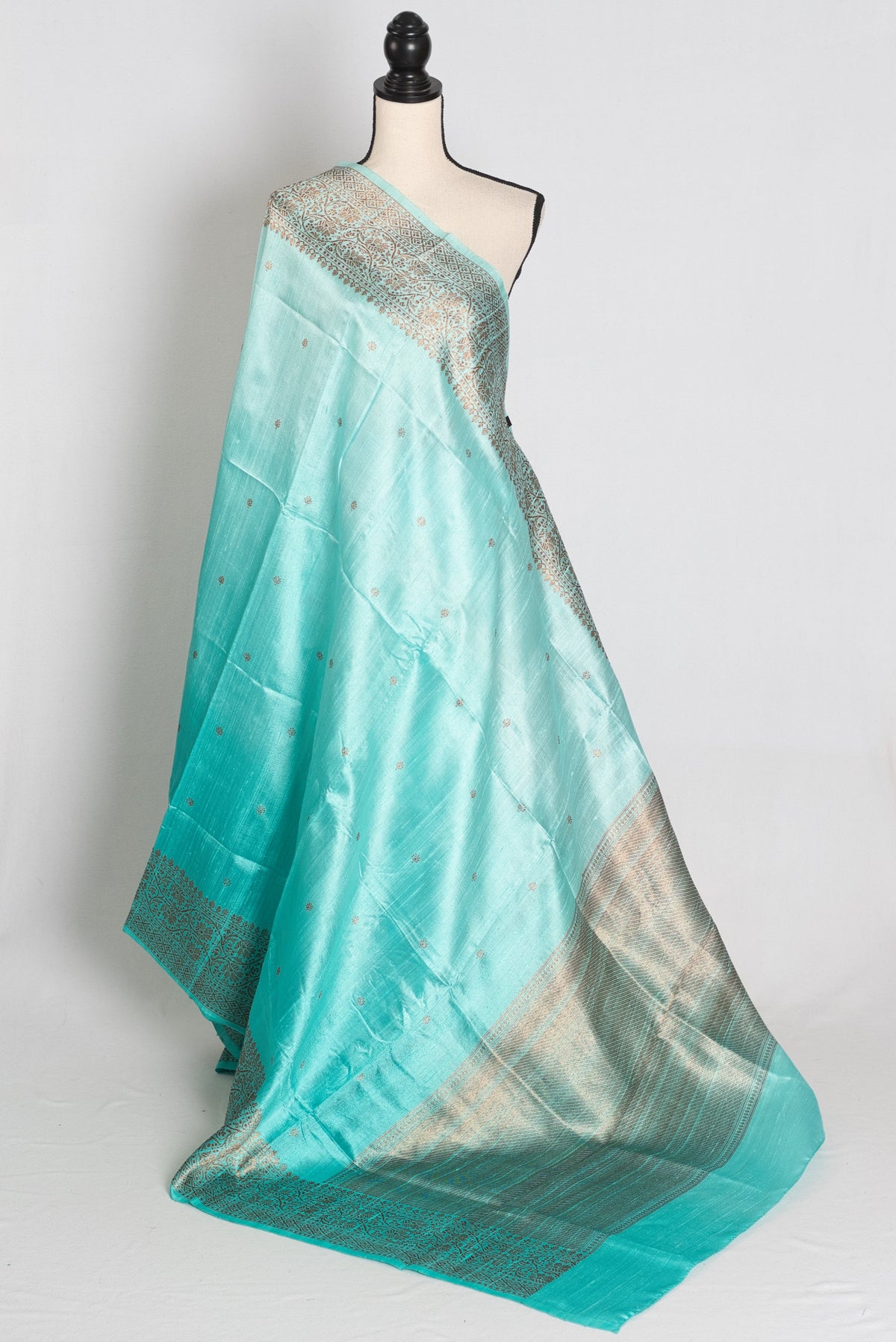 Gemini : Sky Blue Ombre Pure Raw Silk Handwoven Banarasi Saree